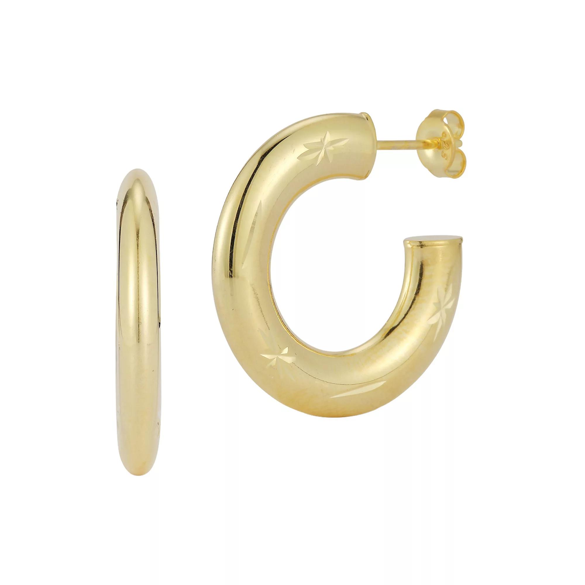 Sunkissed Sterling 14k Gold Over Sterling Silver Starburst Flat Hoop Earrings, Womens, Yellow Gold Tone Product Image