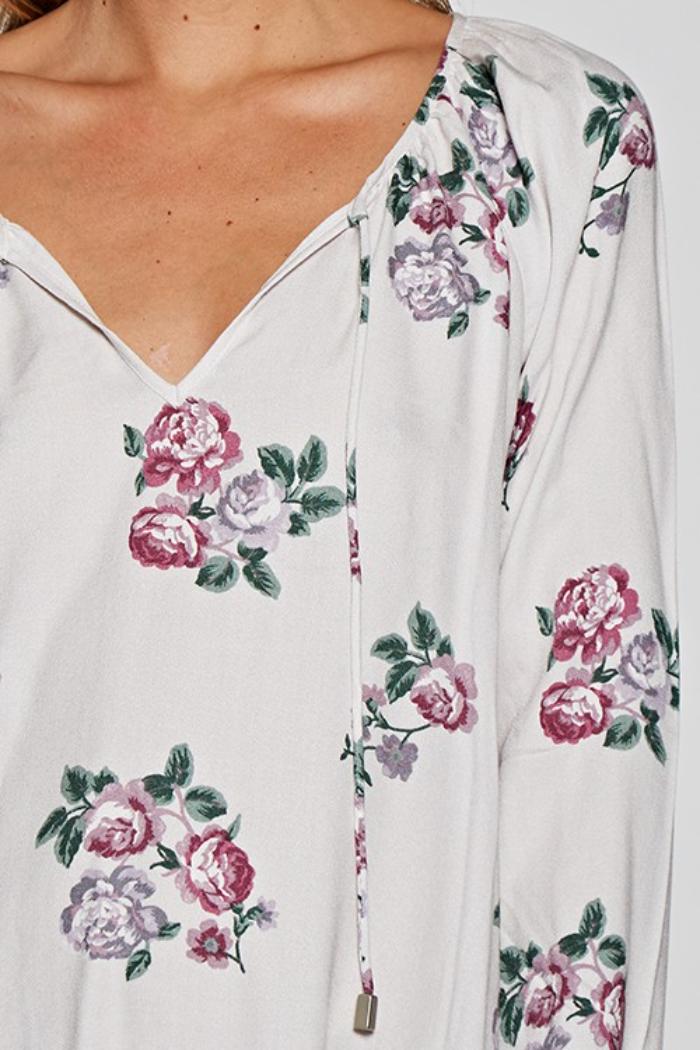 Floral V-Neck Tie Front Blouse Product Image