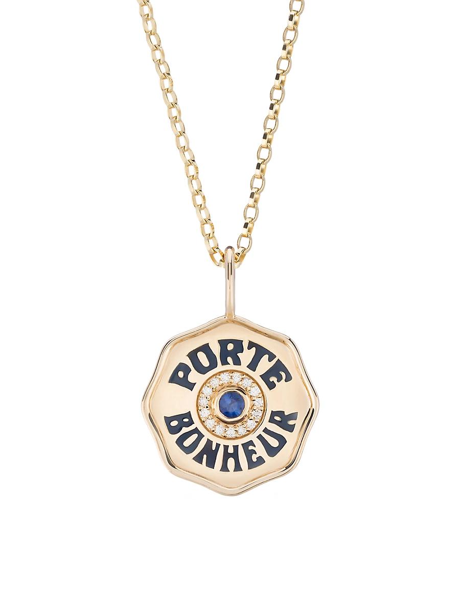 Womens Je Porte Bonheur 14K Yellow Gold, Blue Sapphire, & 0.15 TCW Diamond Mini Pendant Necklace Product Image