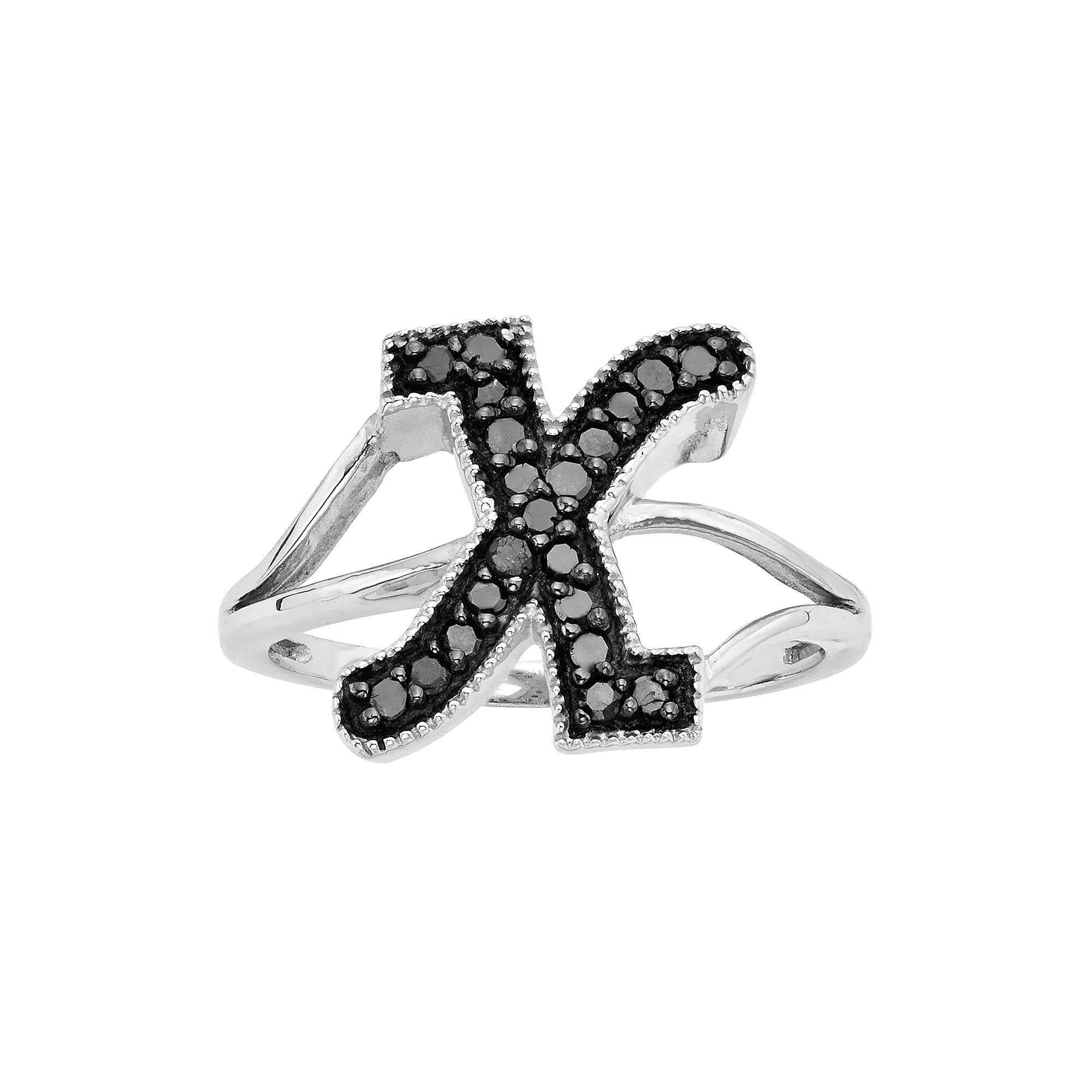 Jewelexcess Sterling Silver 1/4-ct. T.W. Black Diamond Initial Ring, Womens Product Image