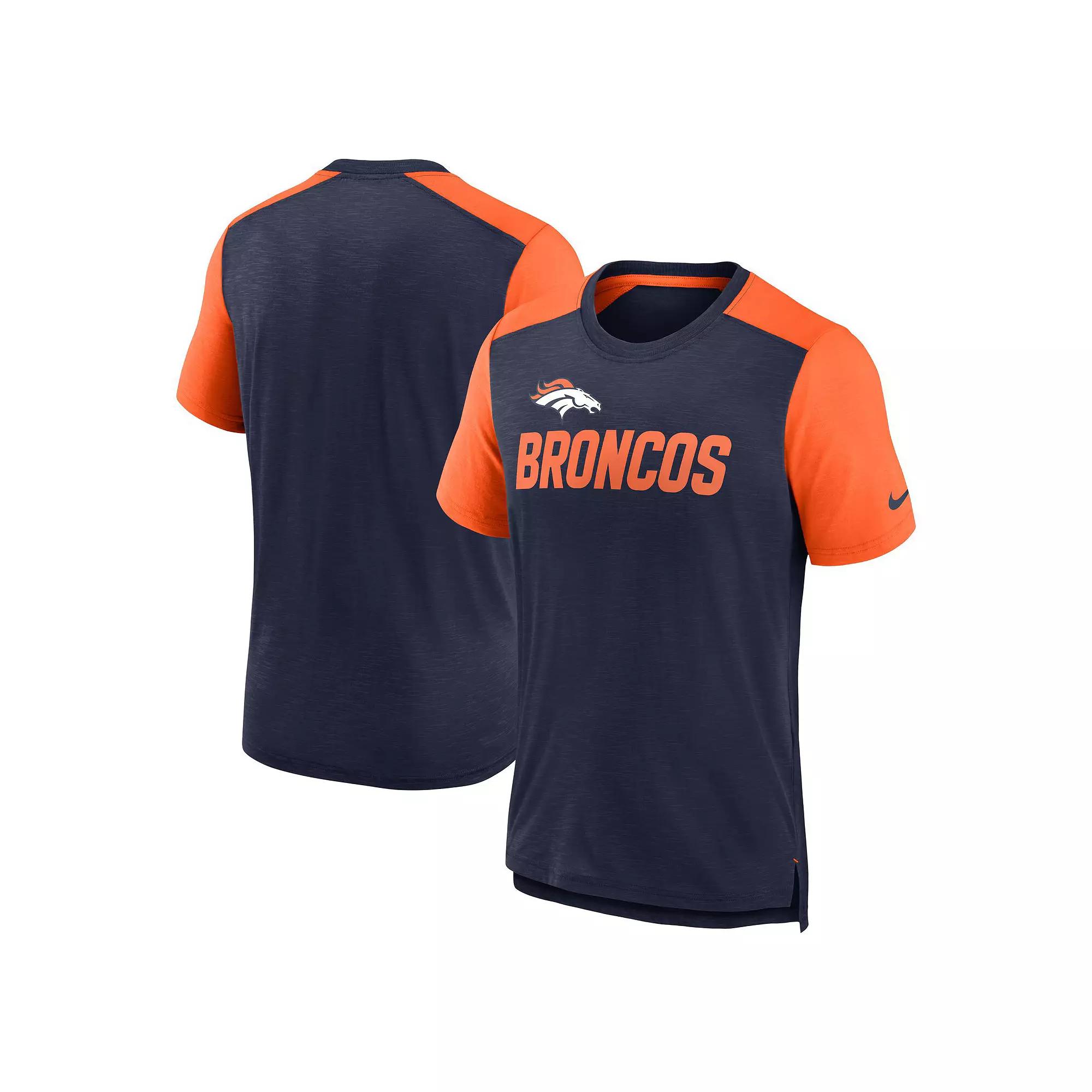 Mens Nike Heathered /Heathered Orange Denver Broncos Color Block Team Name T-Shirt Blue Product Image