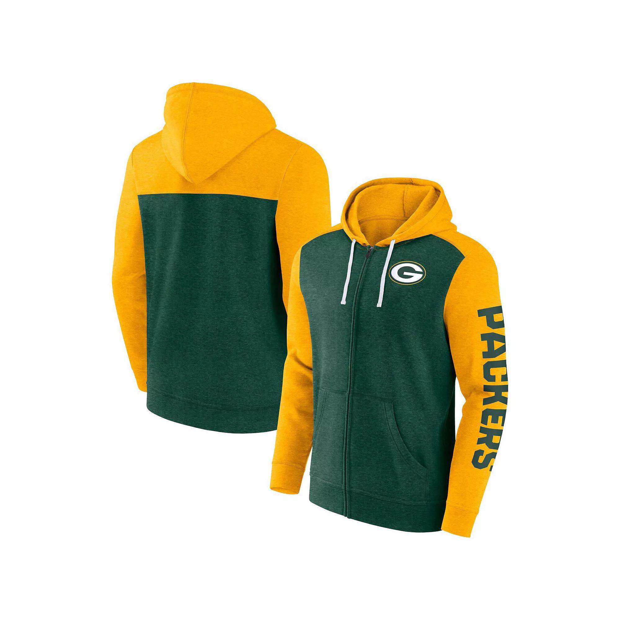 Men's Fanatics Heather Green Green Bay Packers Down and Distance Full-Zip Hoodie,  Product Image