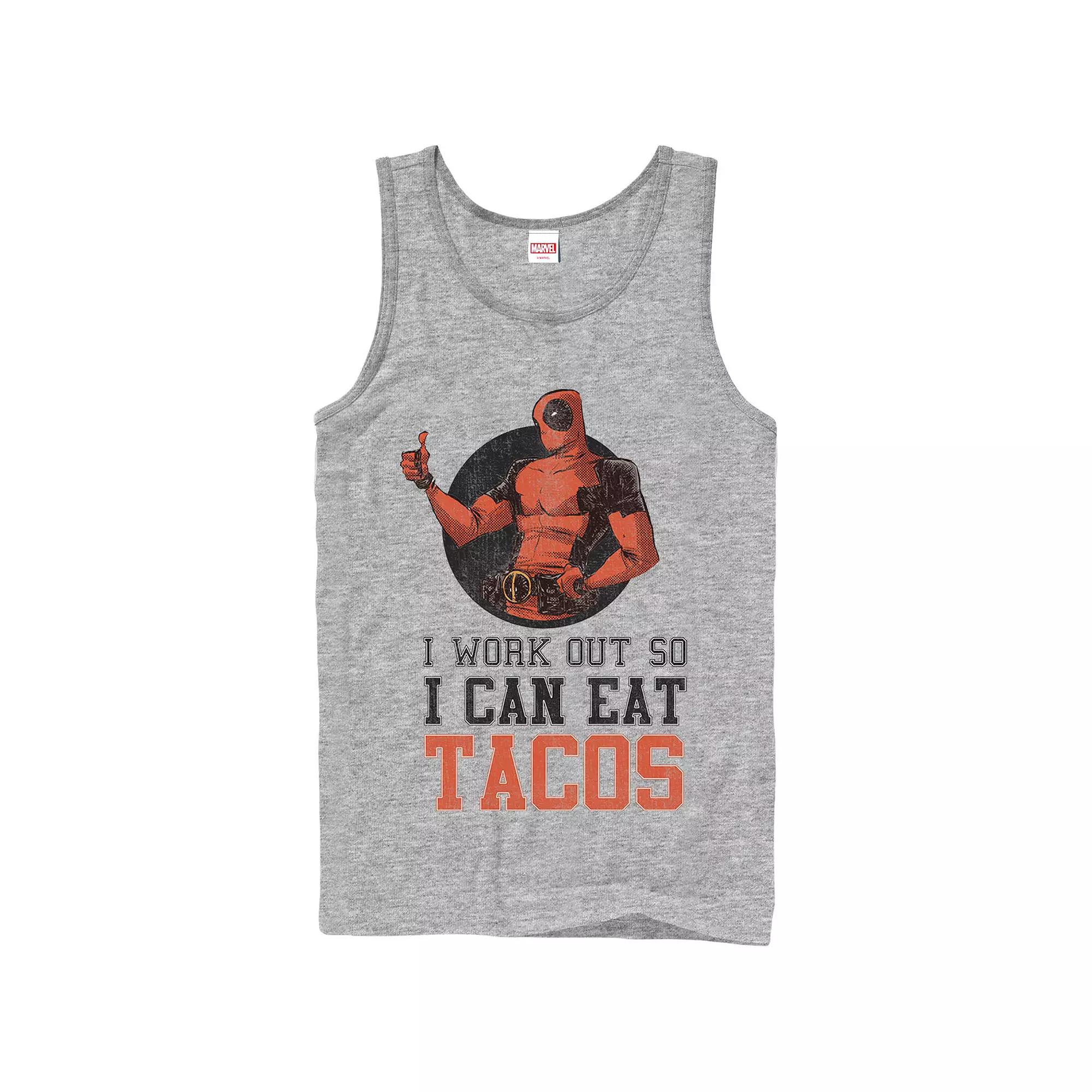 Men's Marvel Deadpool I Work Out So I Can Eat Tacos Graphic Tank,  Product Image