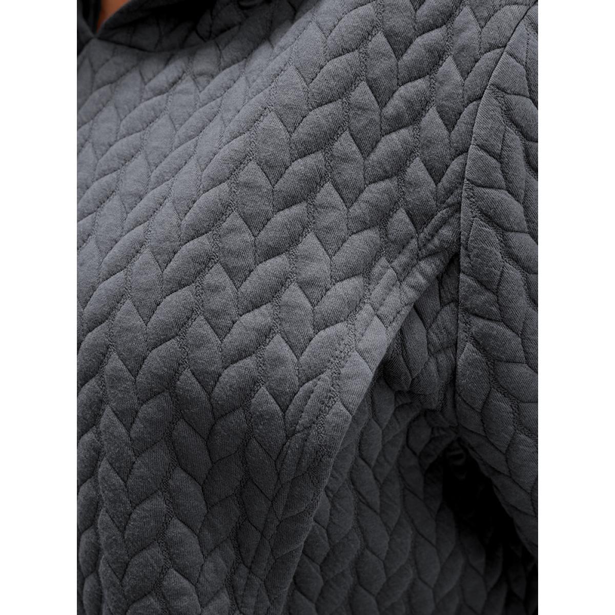 Plus Size Solid Asymmetrical Hem Cable Knit Hooded Sweatshirt Women DimGray Lounge Asymmetrical Hooded Everyday Sweatshirts BloomChic 28/5X Product Image