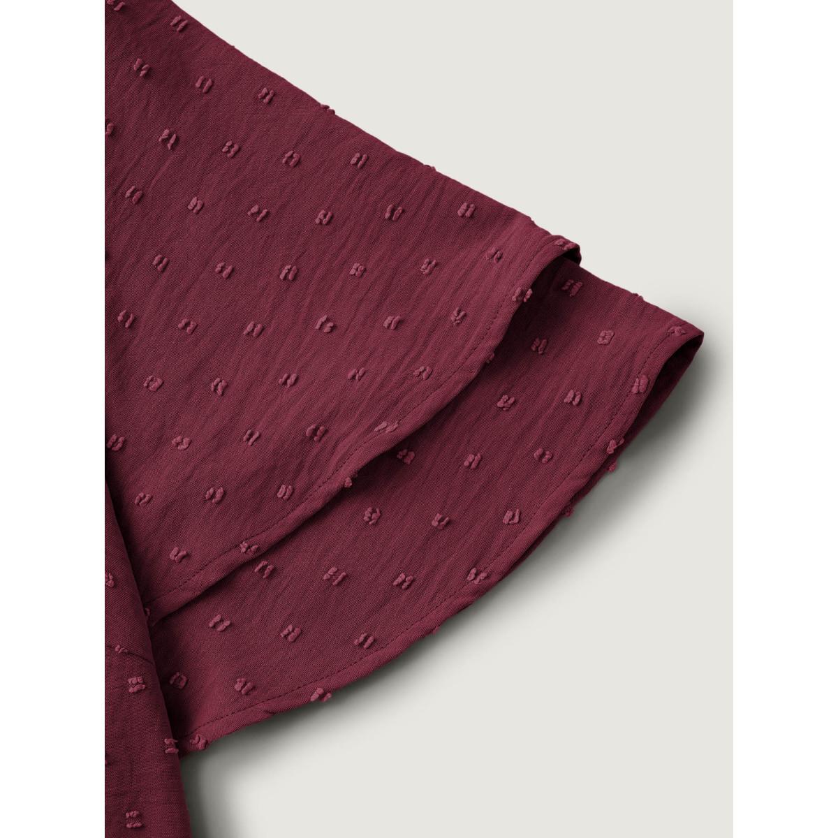 Plus Size Burgundy Plain Ruffle Tiered Sleeve V Neck Polka Dot Blouse Women Timeless Short sleeve V-neck Elegant Blouses BloomChic 30/6X Product Image