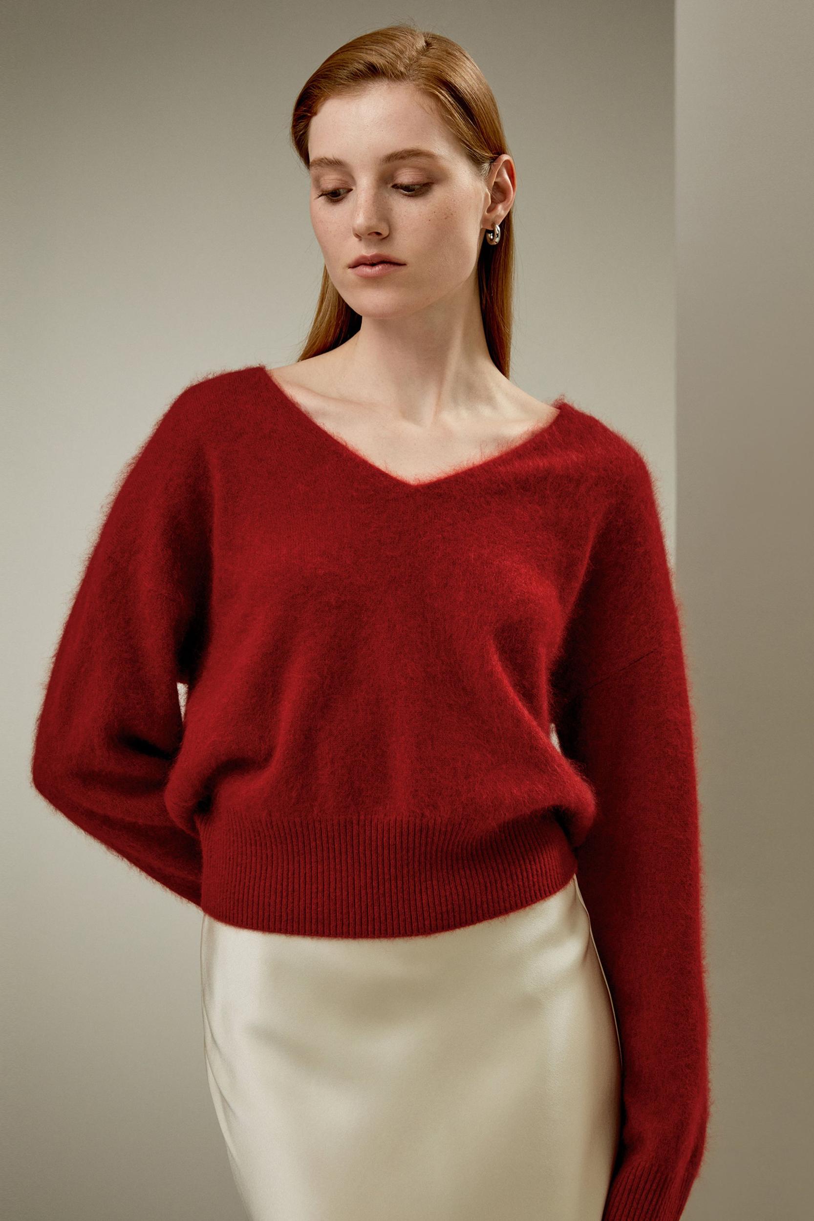 Brushed V-Neck Cashmere Sweater Product Image