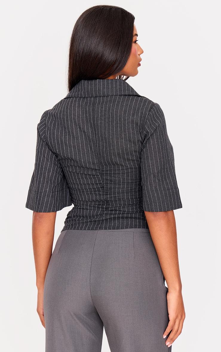 Charcoal Pinstripe Fitted Boxy Sleeve Shirt Product Image