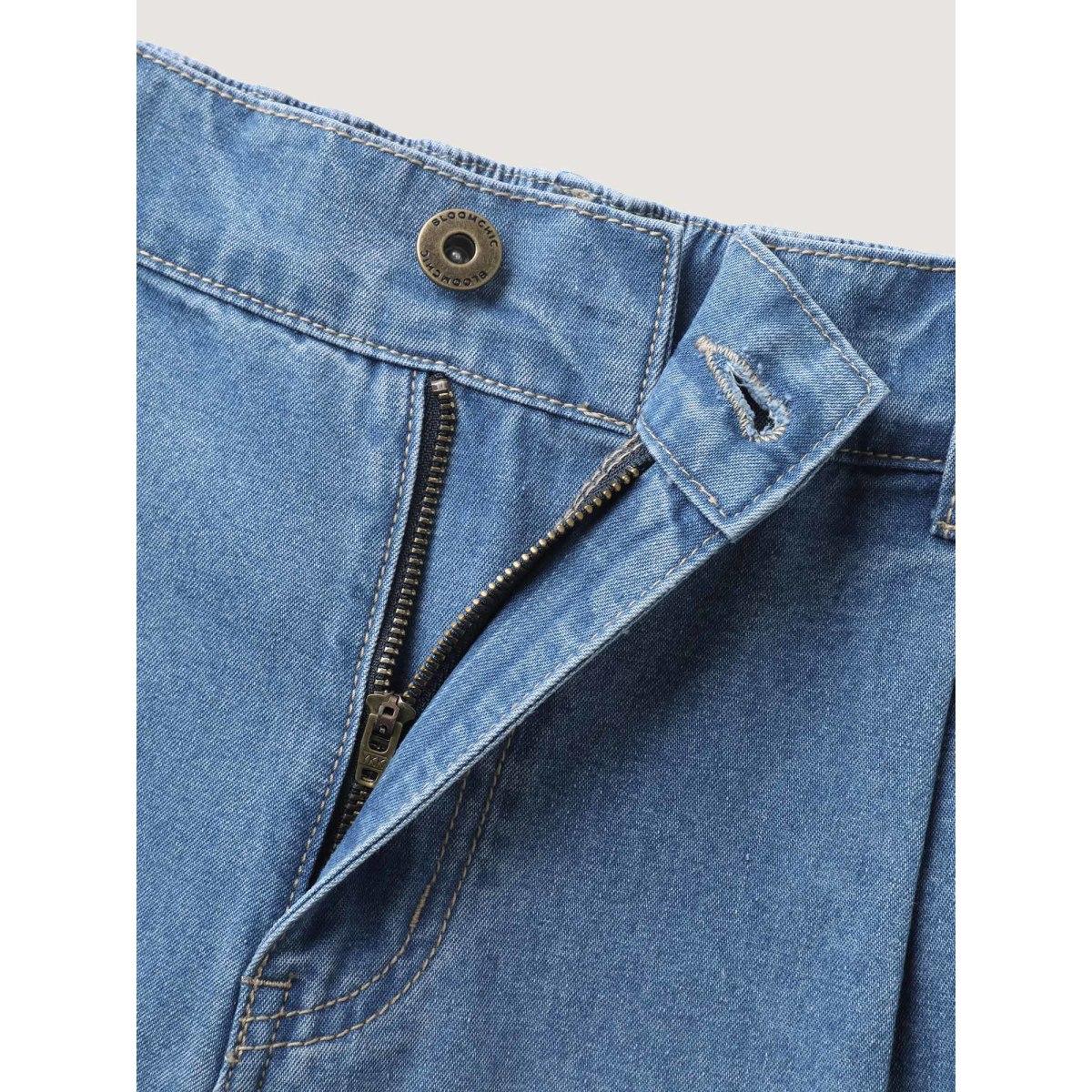 Plus Size Stretchy Back-Waist Cropped Jeans Women Denimlightblue No stretch Slanted pocket Jeans BloomChic 20/2X Product Image