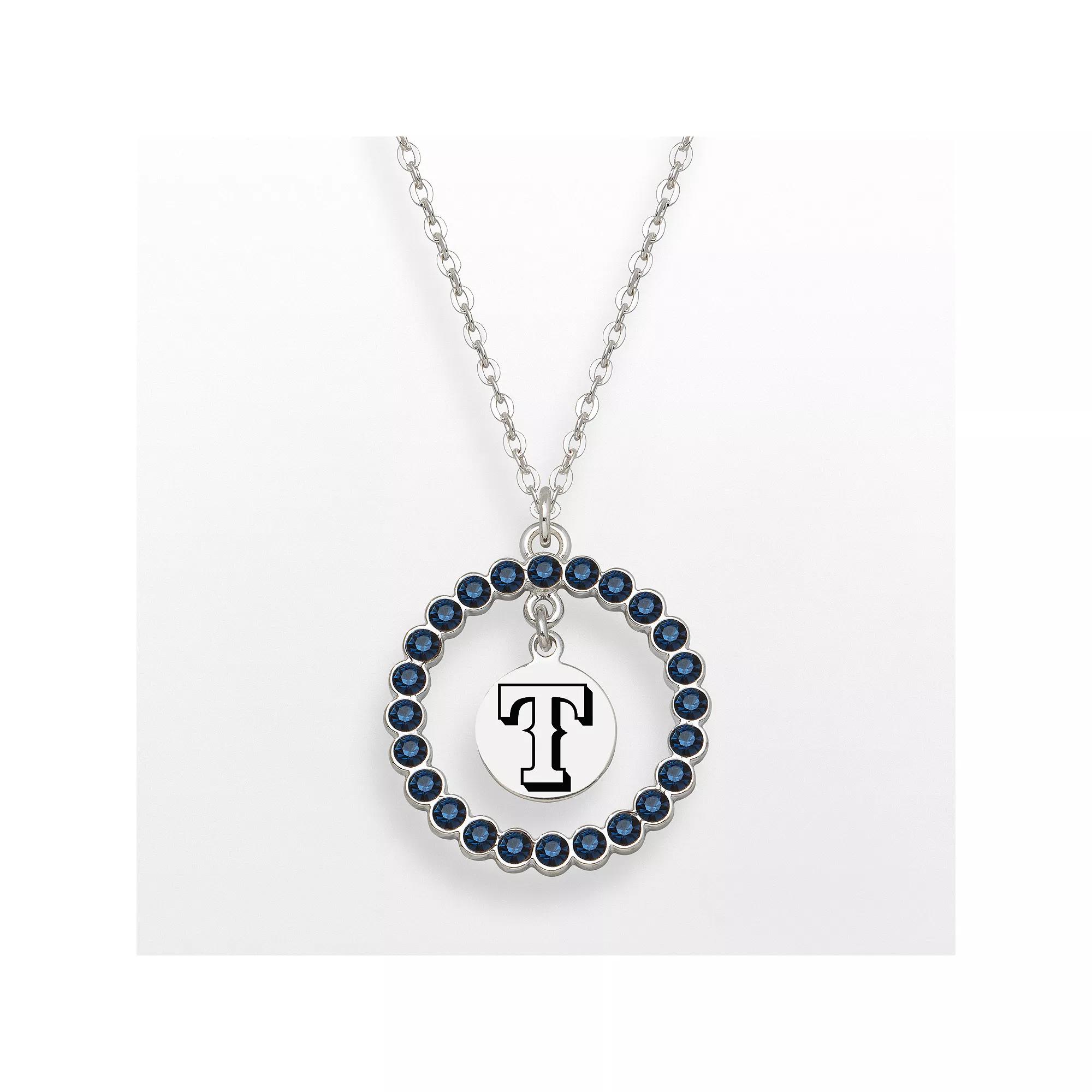 LogoArt Texas Rangers Silver Tone Crystal Logo Charm Circle Pendant, Womens Montana Blue Product Image