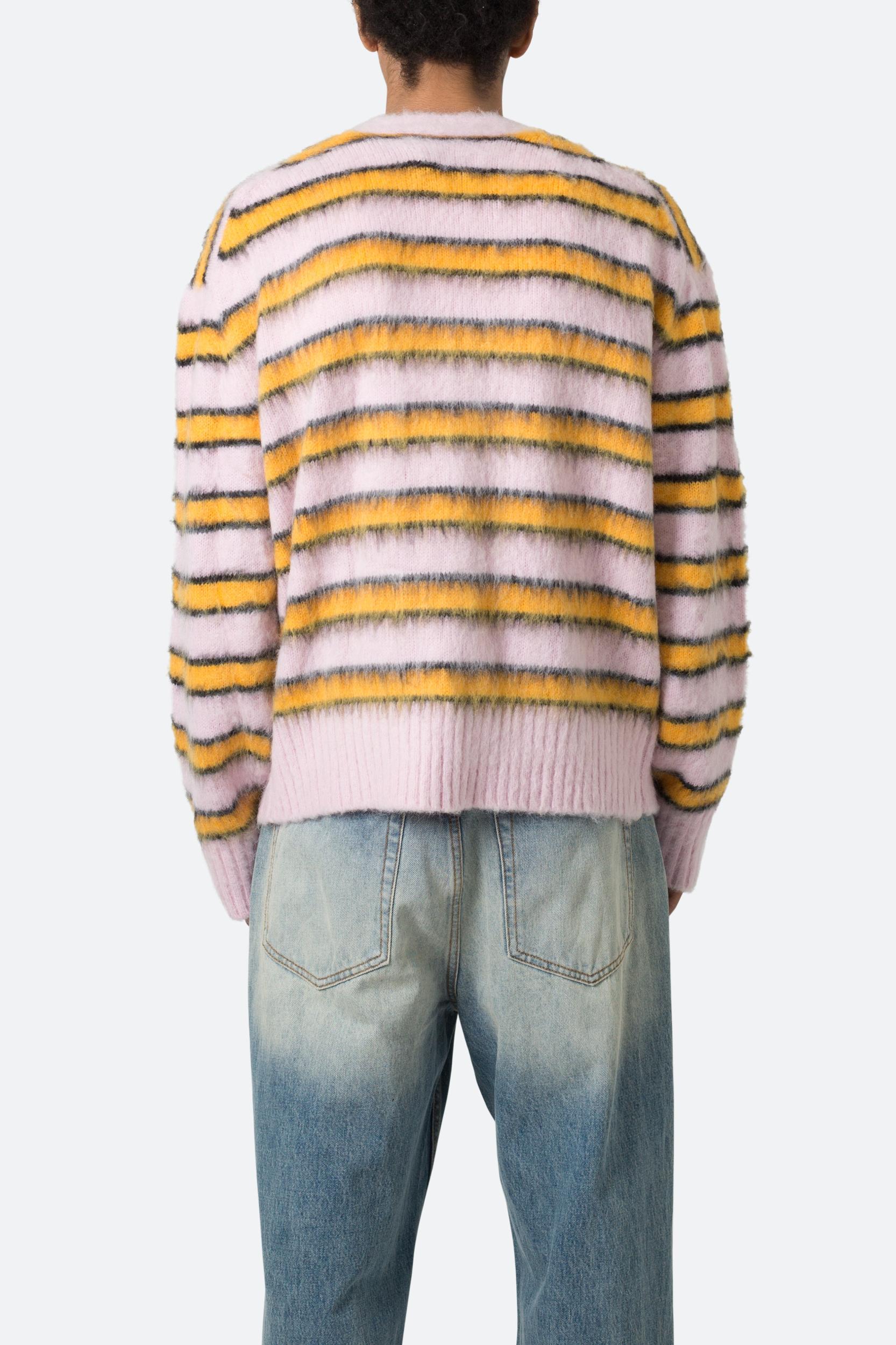 Striped Mohair Cardigan Sweater - Pink Product Image