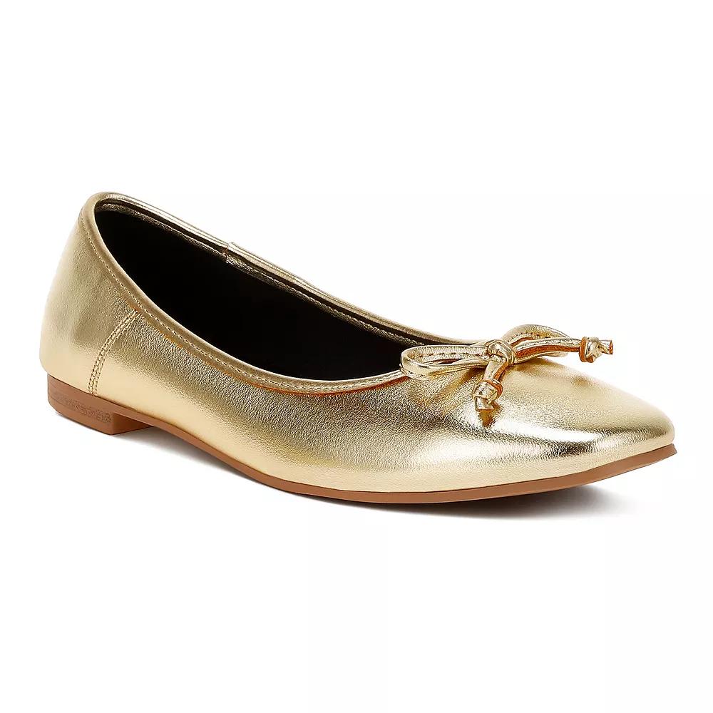 Rag & Co Enchanted Women's Bow Detail Metallic Ballet Flats, Size: 7, Gold Product Image