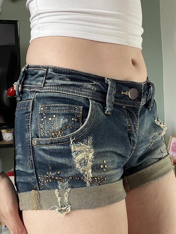 Washed Vintage Aged Denim Shorts Product Image