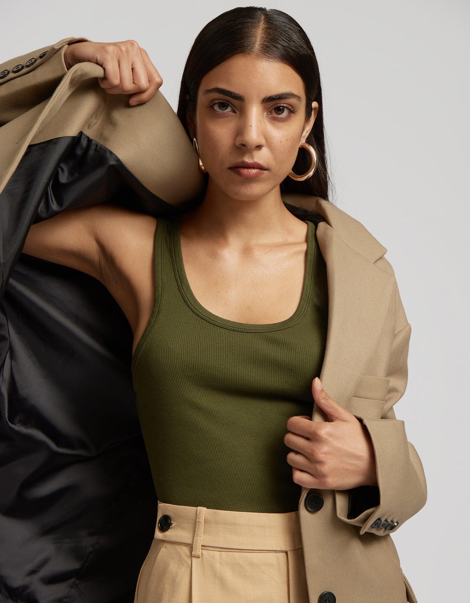 Women Organic Rib Tank Top - Coffee Brown Product Image