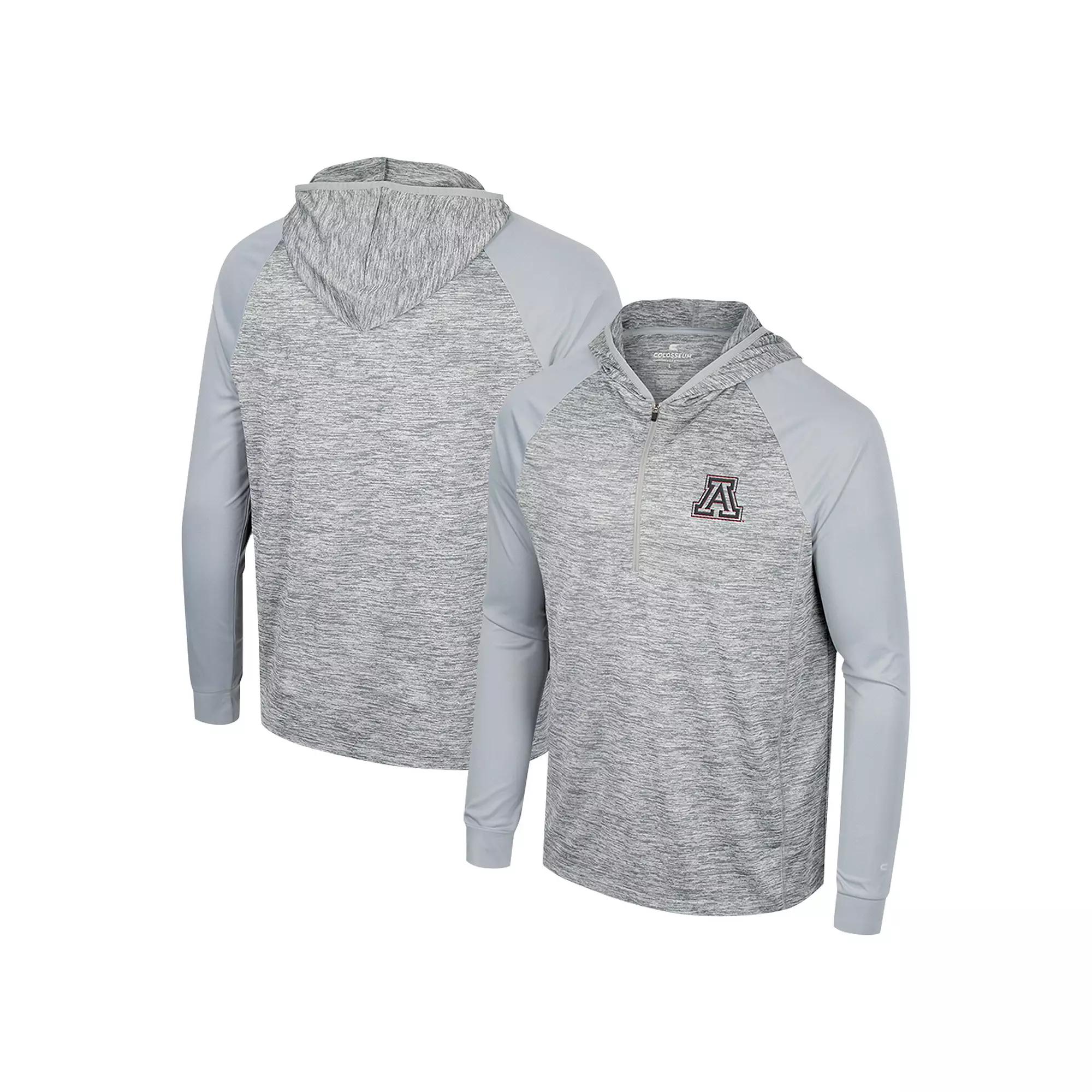 Men's Colosseum Gray Arizona Wildcats Cybernetic Raglan Quarter-Zip Hooded Top,  Product Image