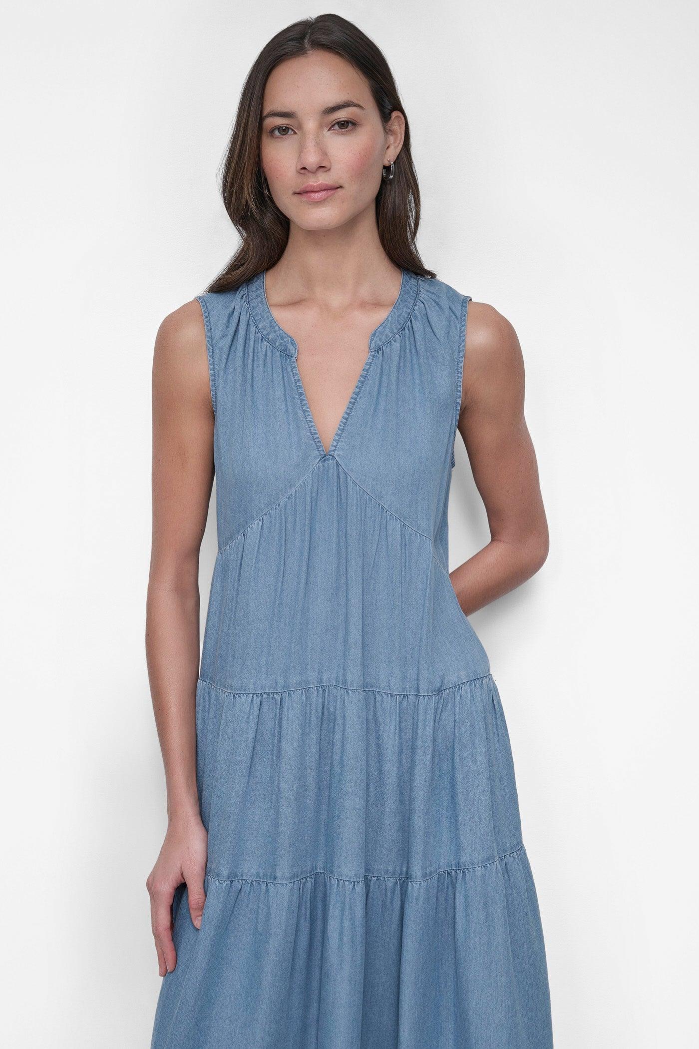 TENCEL TIERED MIDI SWING DRESS Product Image