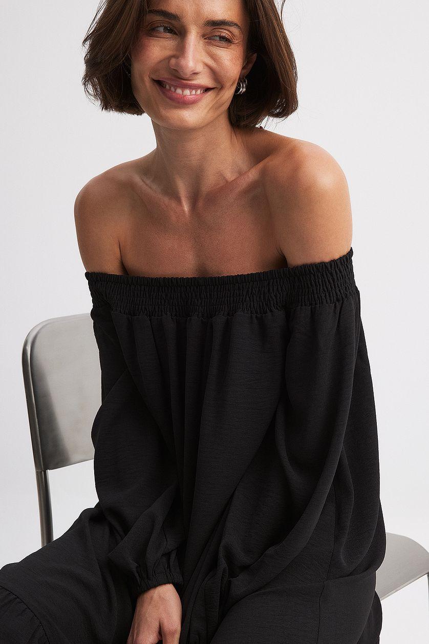 Off Shoulder Long Sleeve Midi Dress Product Image