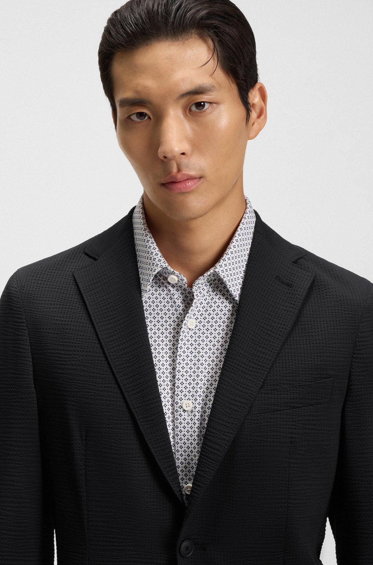 Slim-fit suit jacket in stretch seersucker Product Image
