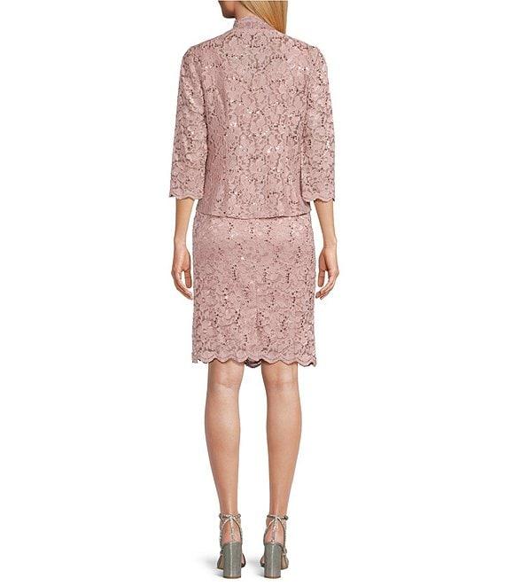 Ignite Evenings Petite Size 3/4 Sleeve Square Neck Sequin Lace 2-Piece Jacket Dress Product Image