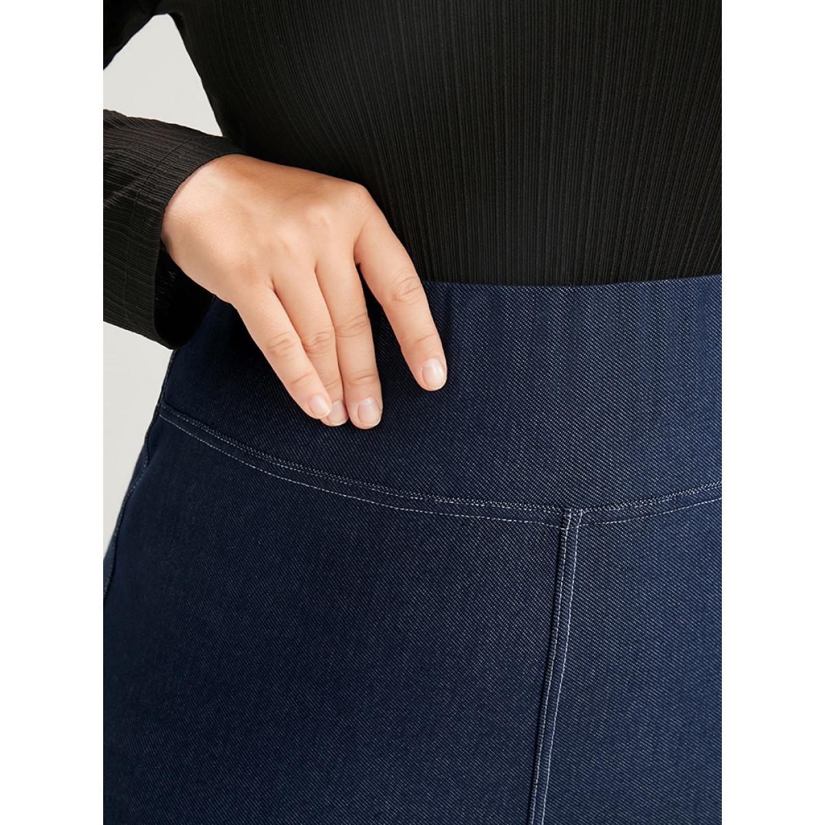 Plus Size Solid Stitch Detail Wideband Waist Leggings Women Midnight Casual High stretch Skinny Mid Rise Dailywear Leggings BloomChic 10/M Product Image