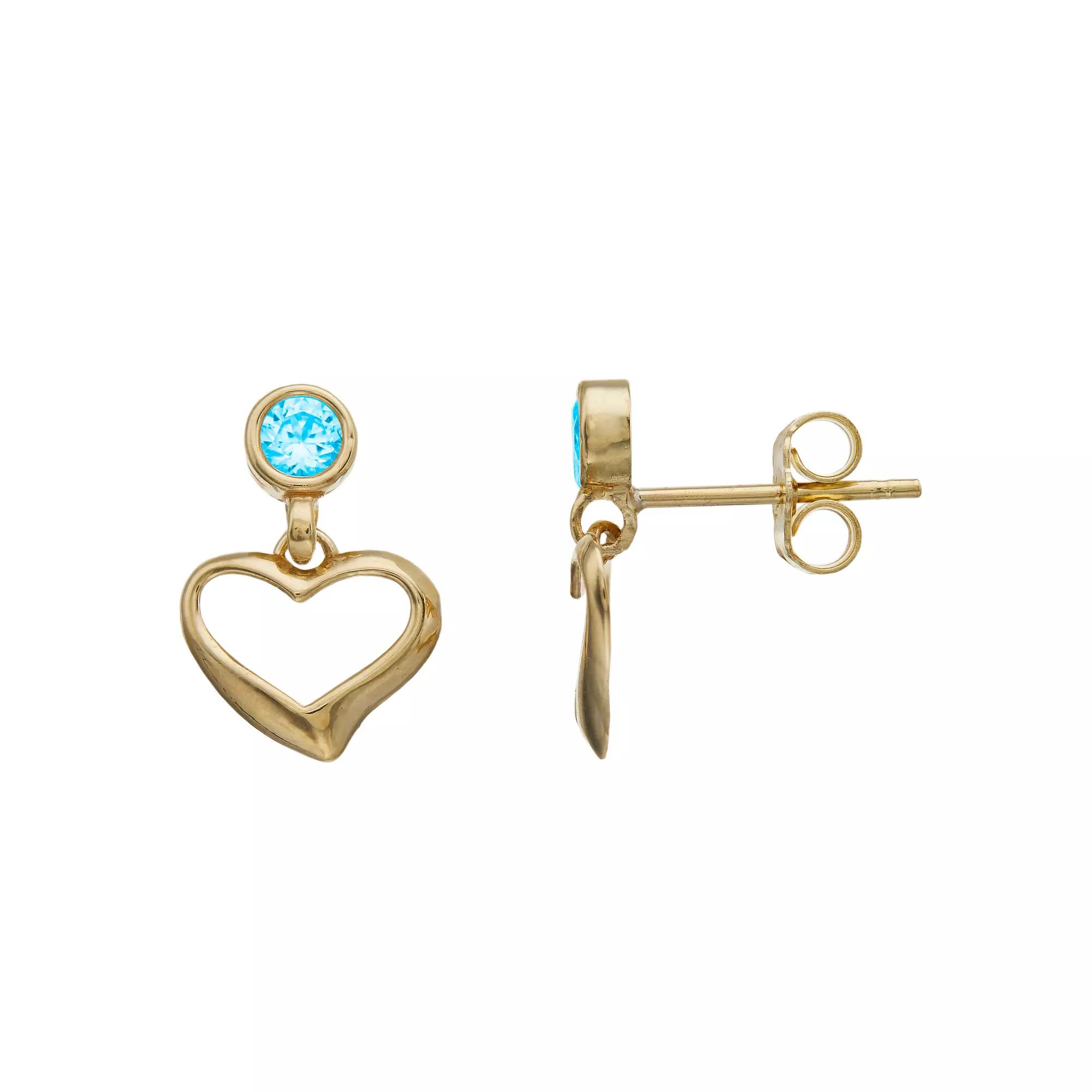 Kristen Kesho 10k Gold Round Lab-Created Gemstone Birthstone Heart Dangle Earrings, Women's, Sep Product Image