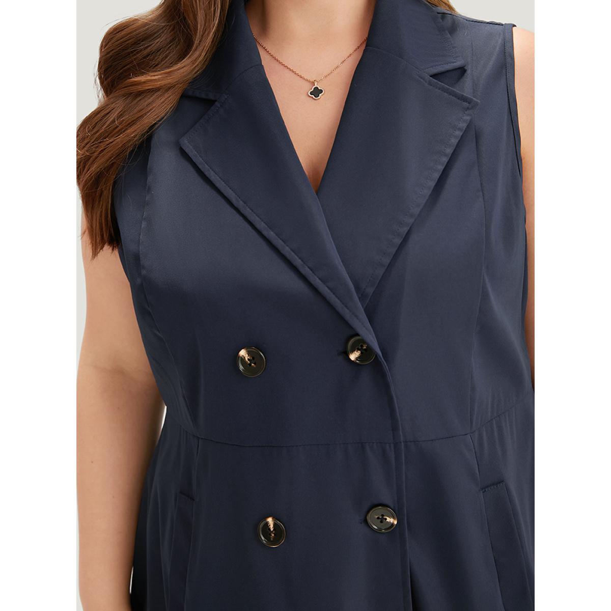 Plus Size Plain Pocket Button Through Suit Collar Coat Women DarkBlue Casual Plain Ladies Dailywear Winter Coats BloomChic 28/5X Product Image