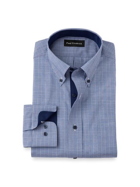 Non-Iron Cotton Plaid Dress Shirt With Contrast Trim - Sodalite Product Image
