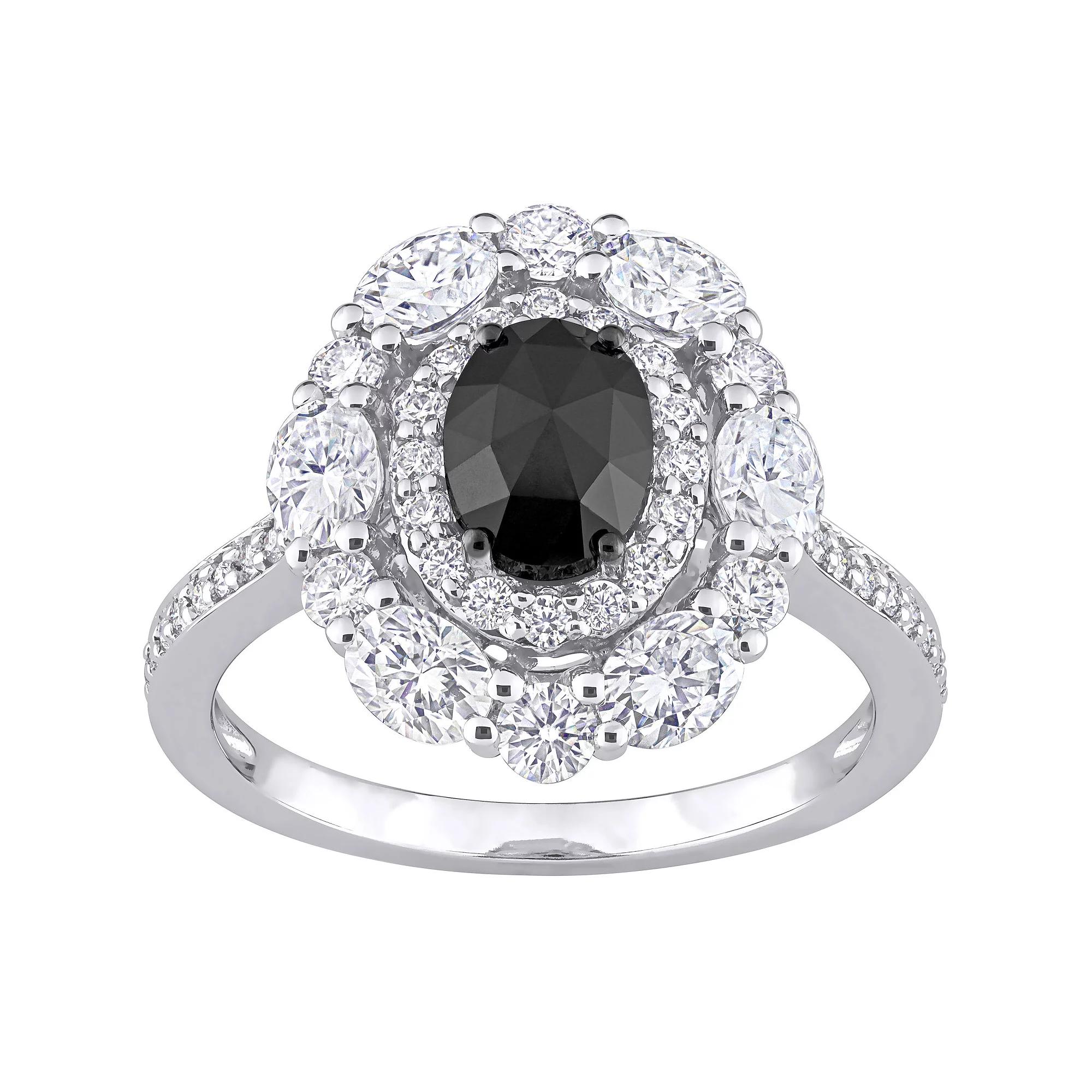 Stella Grace 10k White Gold 3/4 Carat T.W. Oval Black Diamond & 1 3/4 Carat T.W. Lab-Created Moissanite Engagement Ring, Women's, Size: 7 Product Image