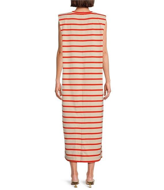 Gibson & Latimer Stripe Knit Crew Neck Sleeveless Sheath Midi Dress Product Image