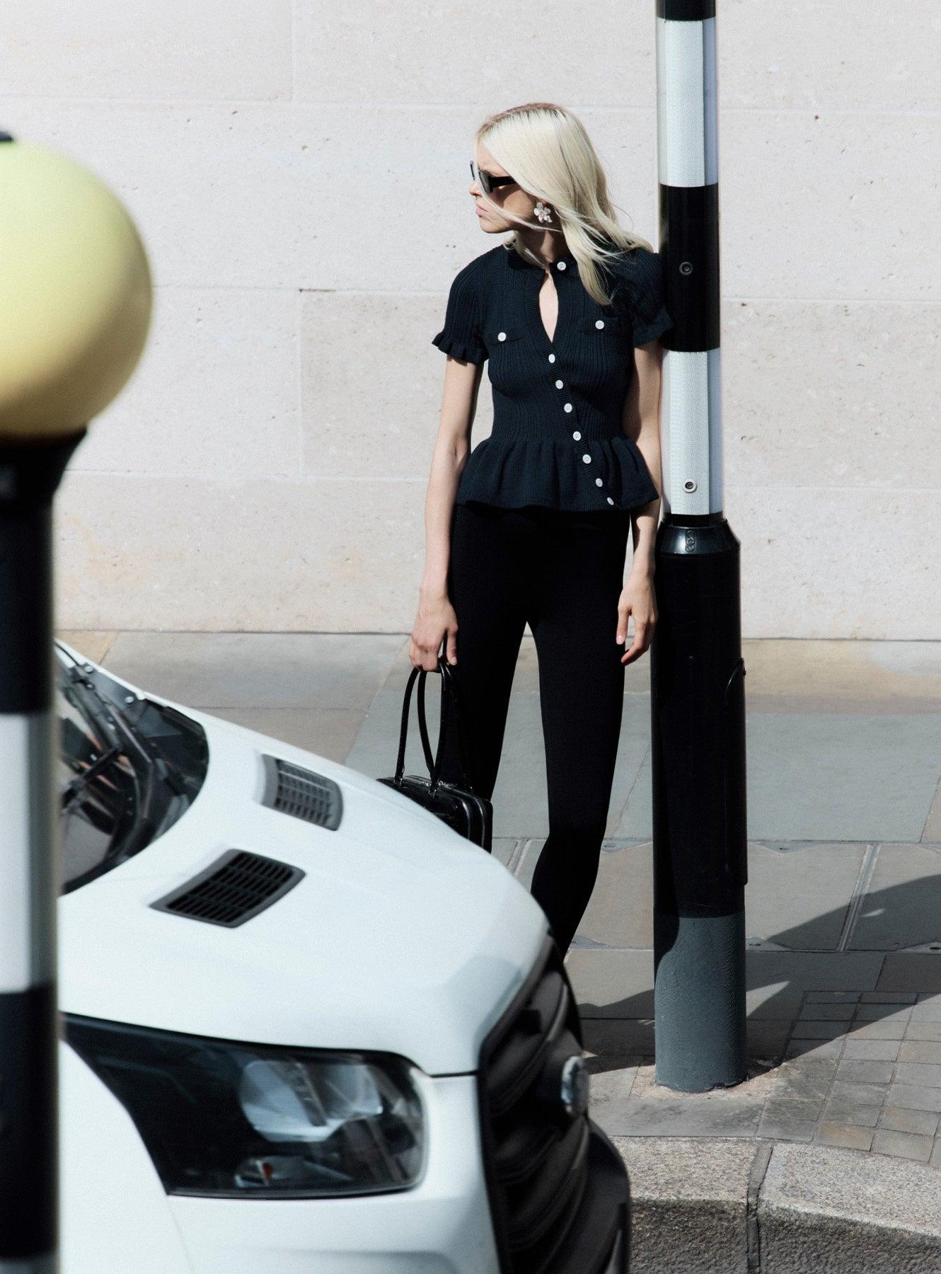 Navy Asymmetric Knit Top Product Image