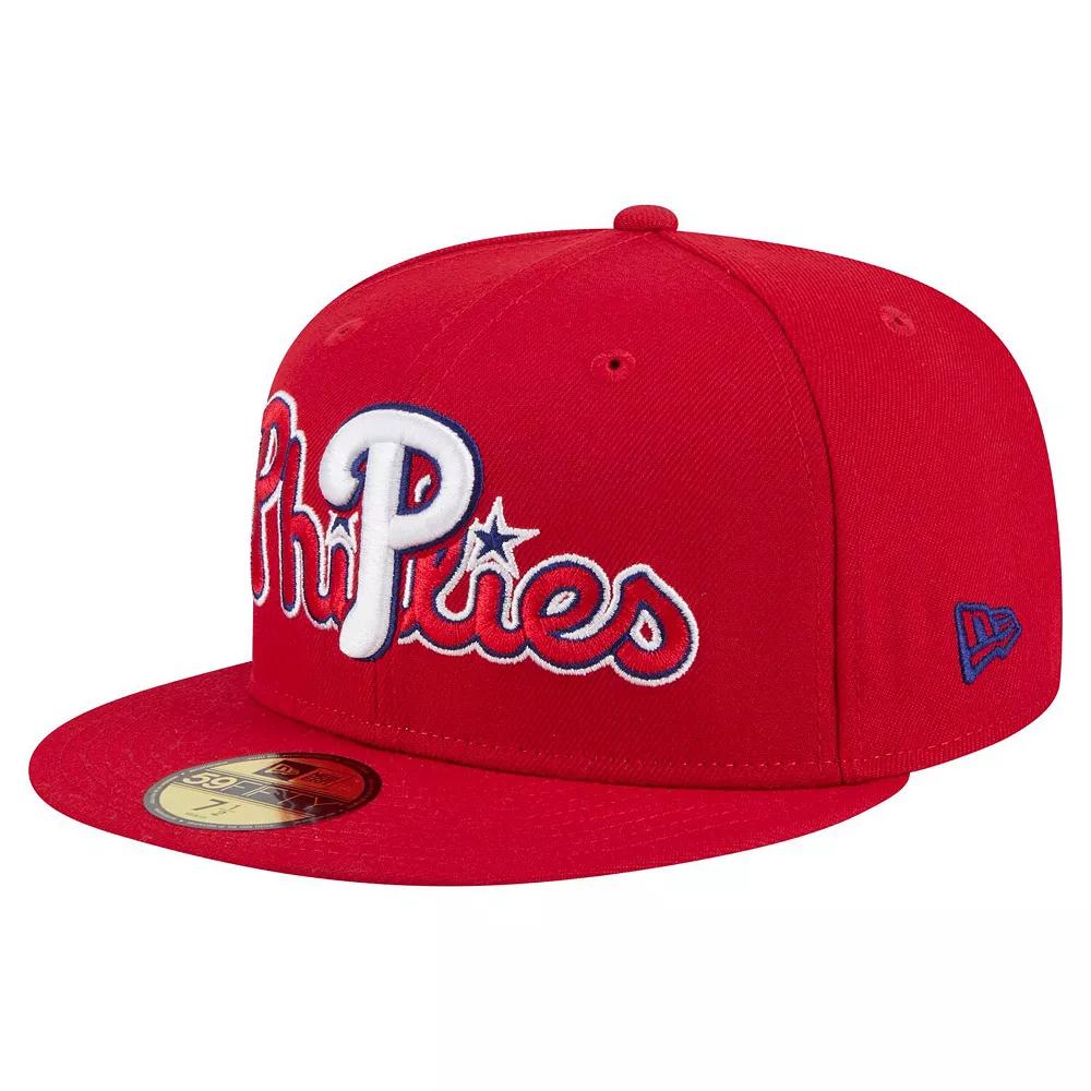 Men's New Era Red Philadelphia Phillies Overlap 59FIFTY Fitted Hat,  Product Image