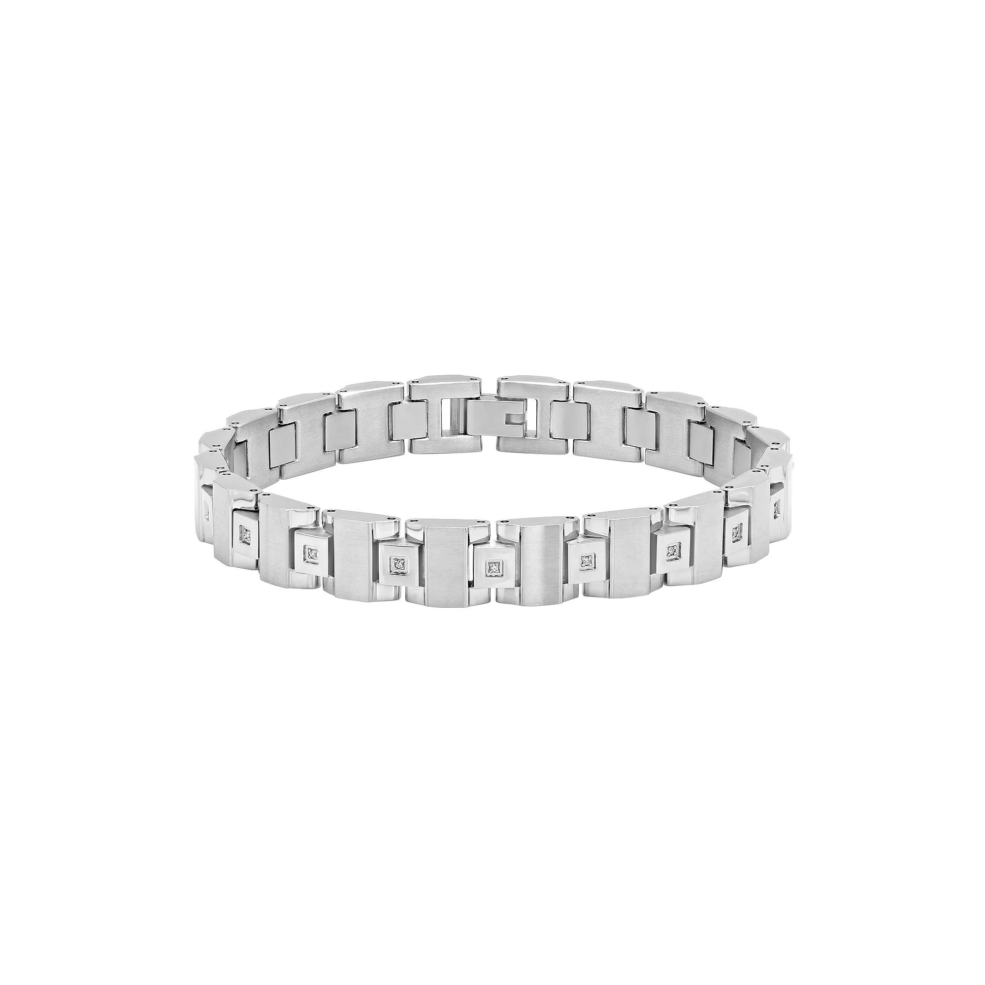 Men's Stainless Steel 1/10 Carat T.W. Diamond Bracelet, Size: 8.5", White Product Image