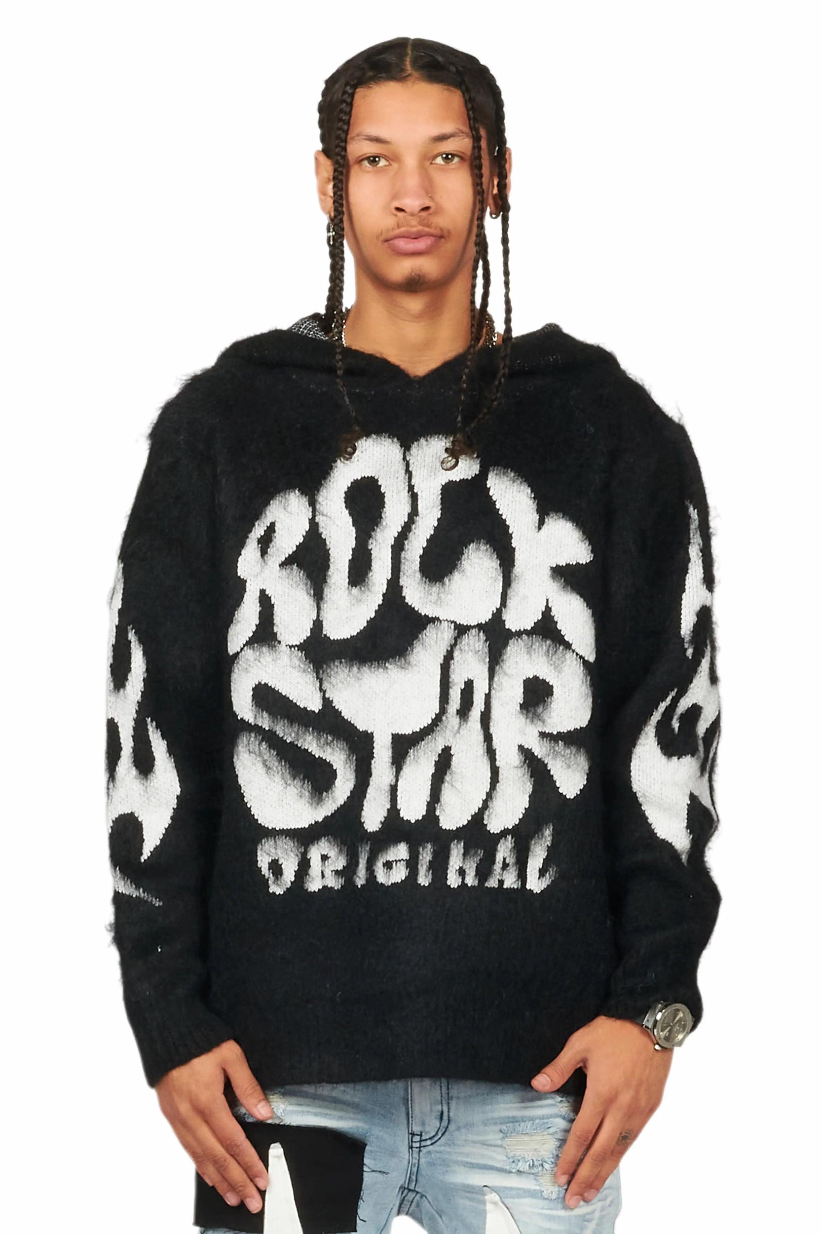 Hakon Black Graphic Knitted Mohair Hoodie Male Product Image