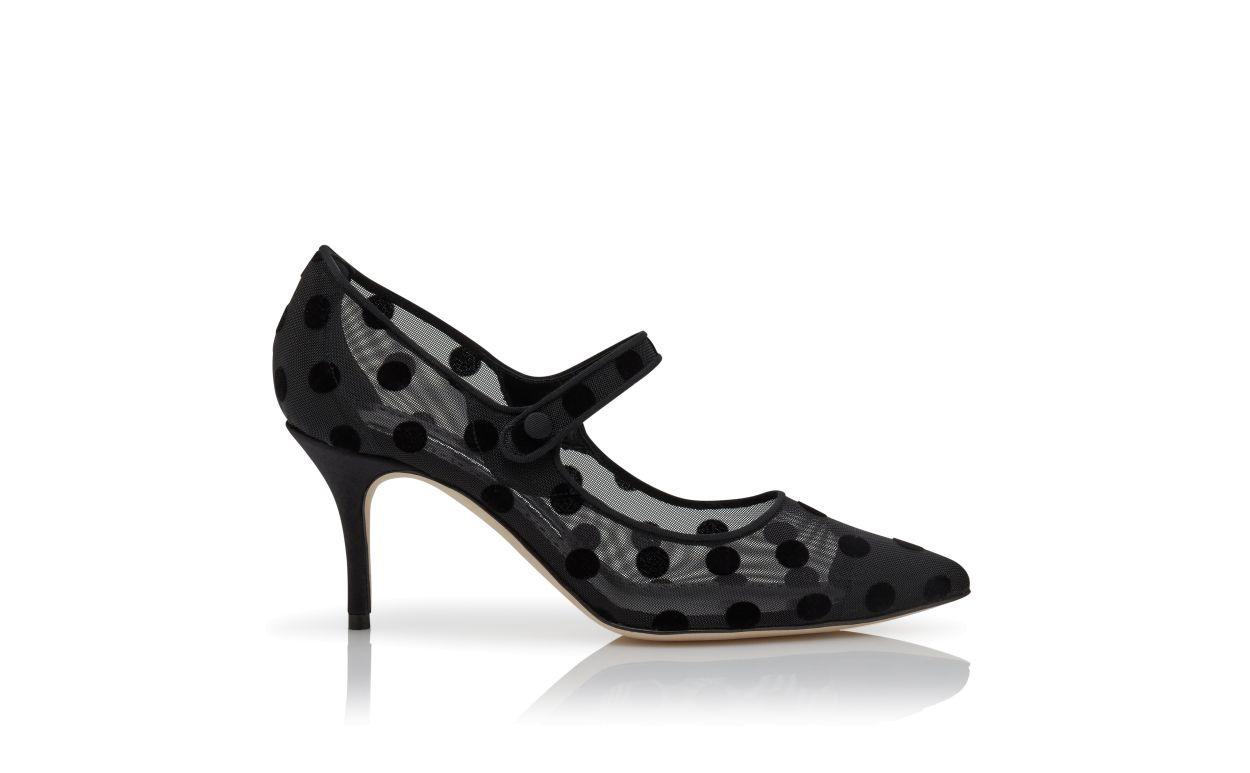 CAMPARIMESH Black Mesh Polka Dot Pointed Toe Pumps Product Image