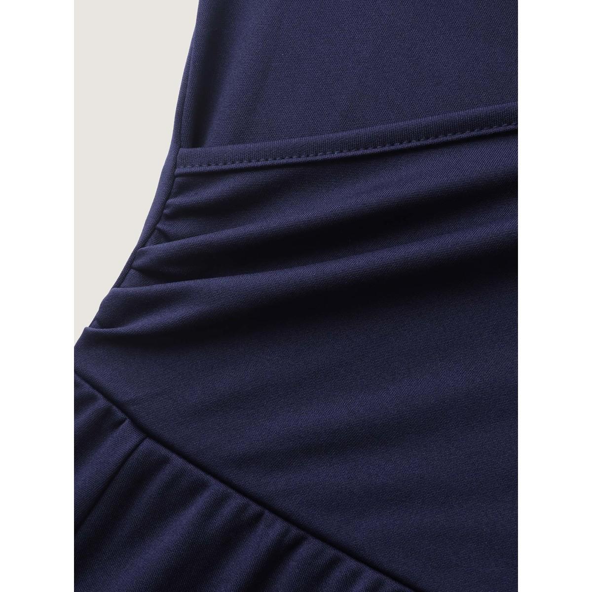 Plus Size Stretchy Waist Overlap Pockets Midi Dress Indigo Women Office V-neck Short sleeve Curvy BloomChic 14-16/1X Product Image