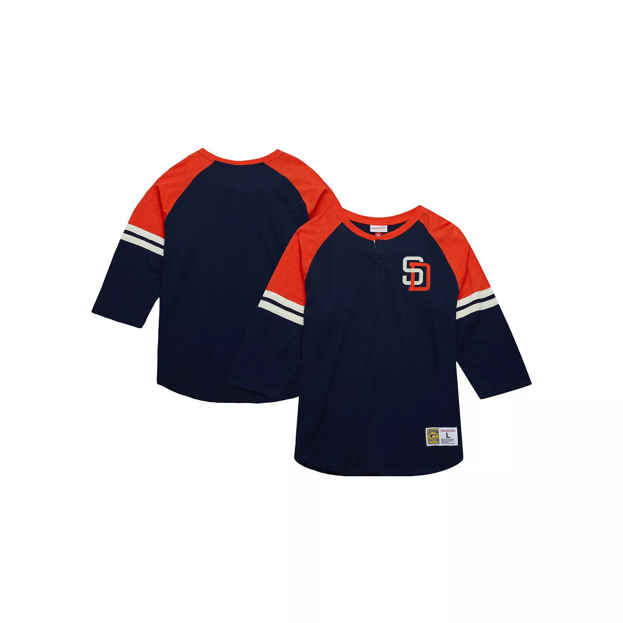 Men's Mitchell & Ness Navy San Diego Padres Cooperstown Collection Legendary Raglan Slub Henley 3/4-Sleeve T-Shirt, Size: 2XL, Blue Product Image