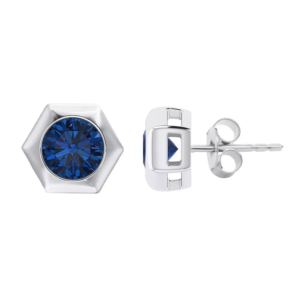14k White Gold 1 1/2 Carat T.W. Blue Diamond Hexagon Stud Earrings, Women's Product Image