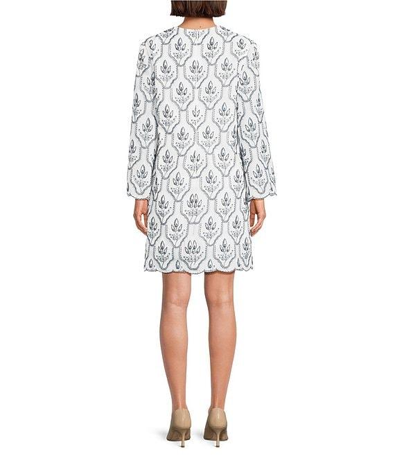 Preston & York Jeanne Embroidered Round Neck Long Sleeve Sheath Dress Product Image