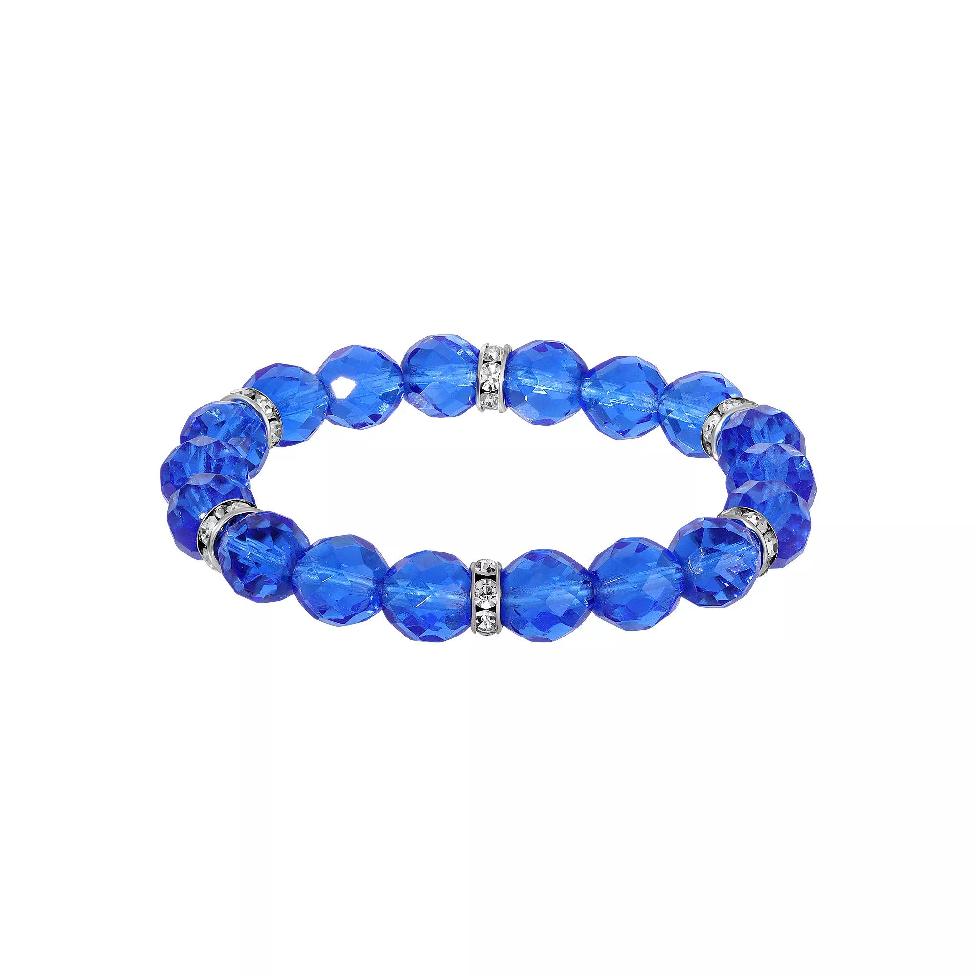 1928 Silver Tone Crystal Bead Stretch Bracelet, Women's, Blue Product Image