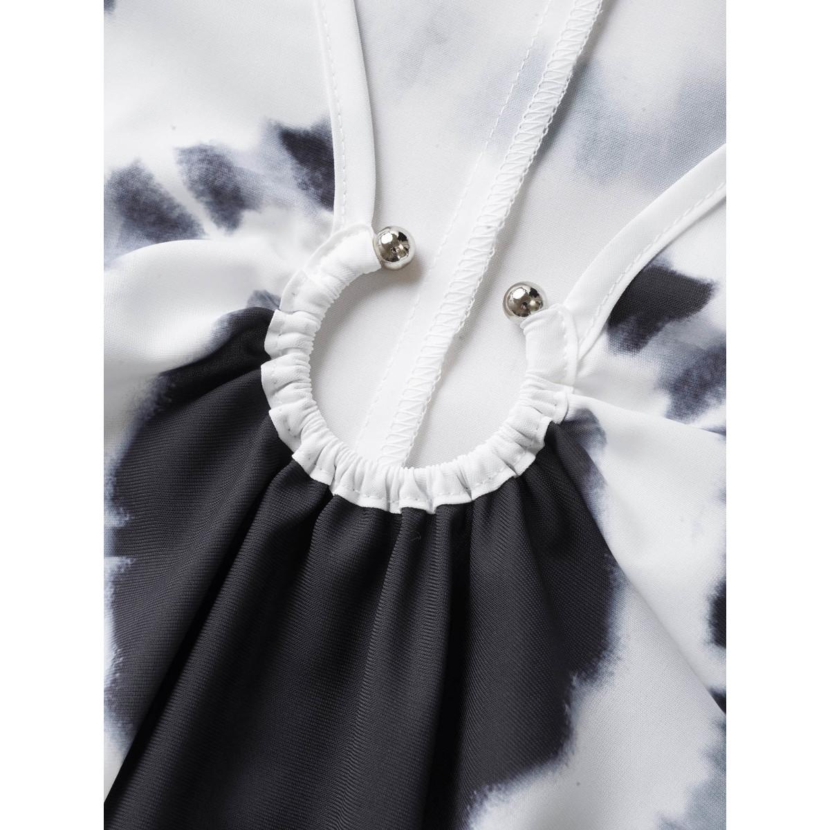 Plus Size Black Tie Dye Metal Detail Batwing Sleeve Blouse Women Casual Half Sleeve V-neck Everyday Blouses BloomChic 22-24/3X Product Image