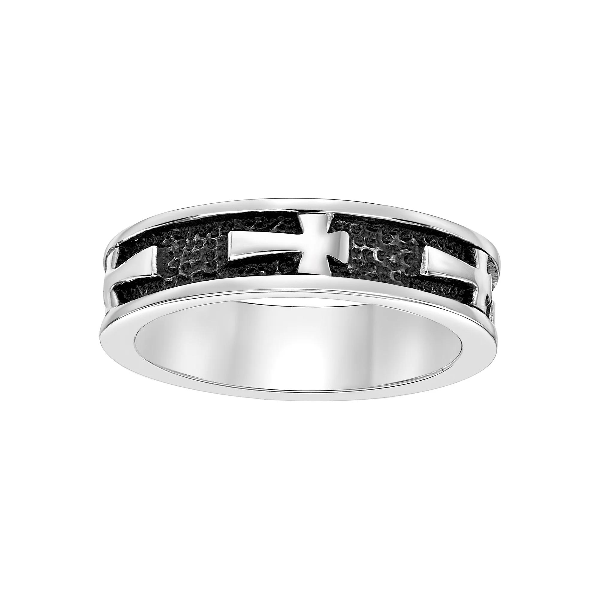 Men's LYNX Black Ion-Plated Stainless Steel Cross Ring, Size: 10, Two Tone Product Image