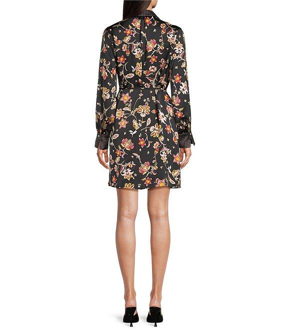 CeCe Woven Paisley Print Point Collar Long Sleeve Mini Shirt Dress Product Image