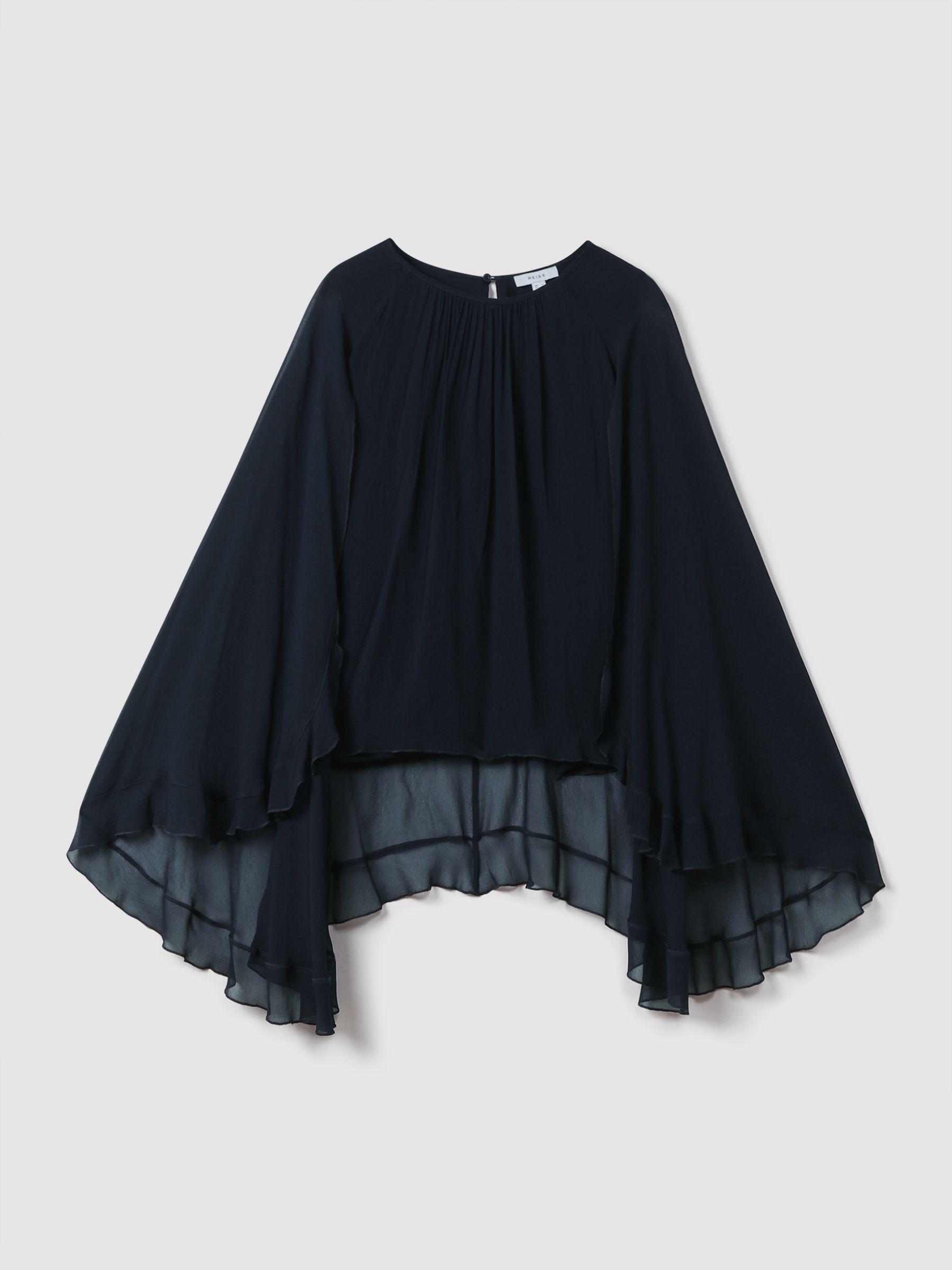 Pleated Cape Style Top in Navy Product Image