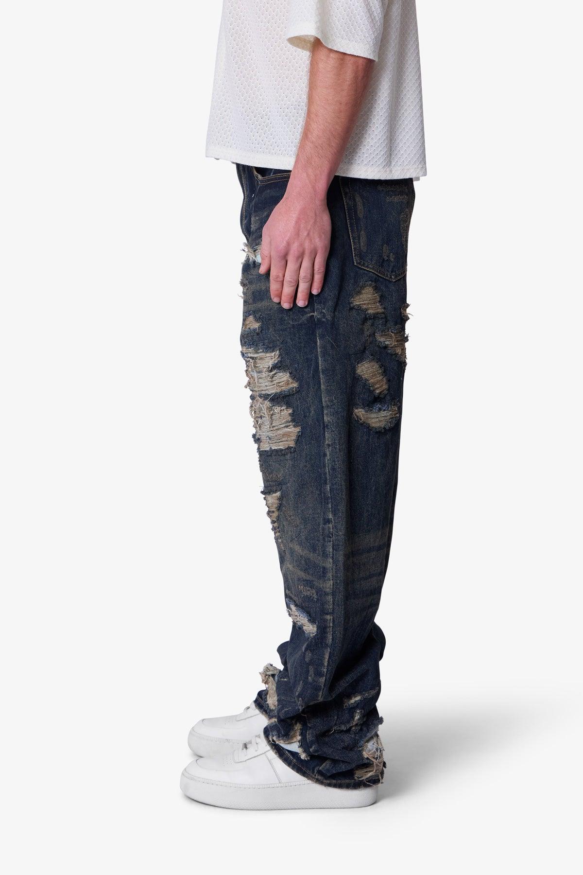 Ultra Baggy Gashed Denim - Blue Product Image