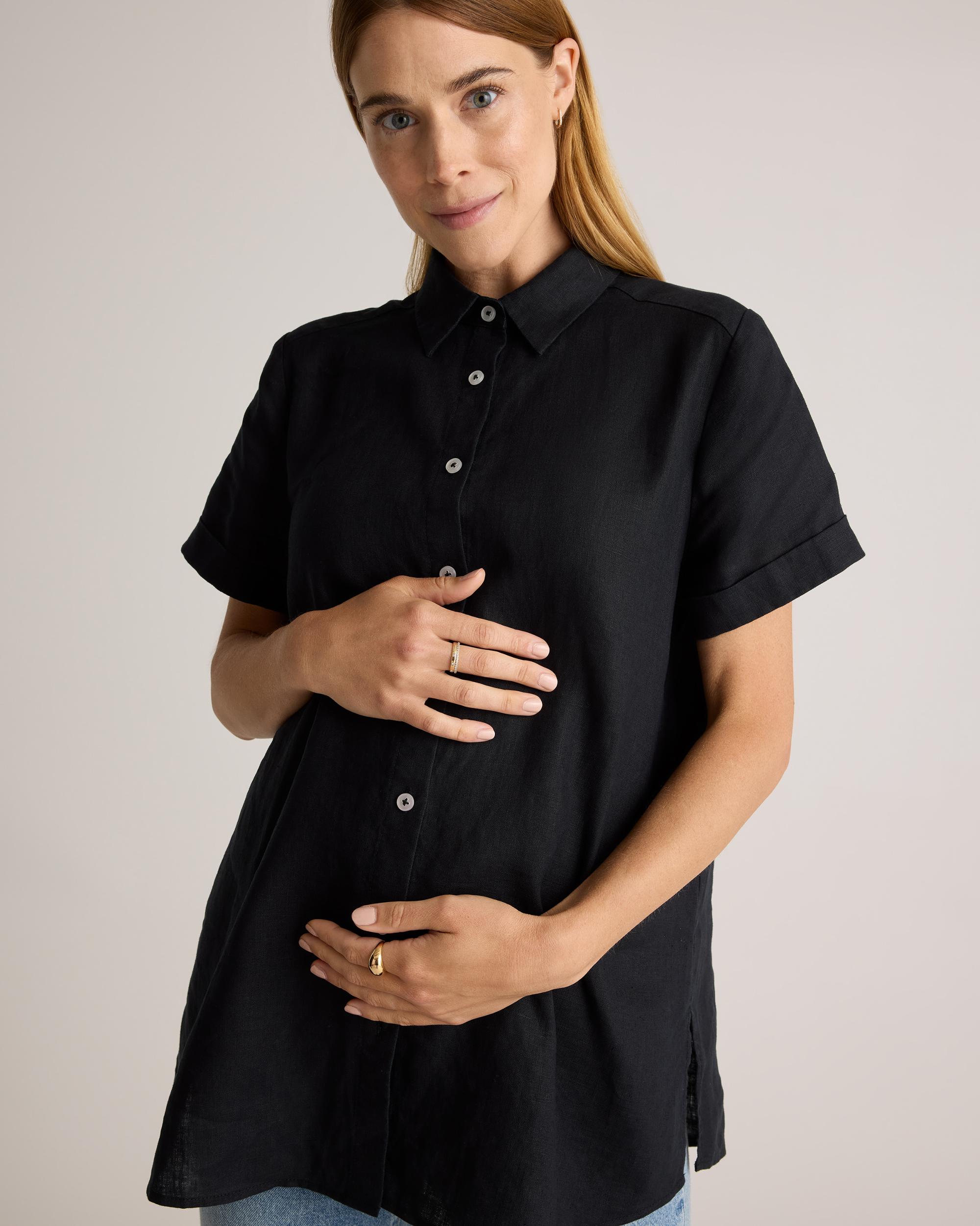 Quince | Women's 100% European Linen Maternity Camp Shirt Product Image