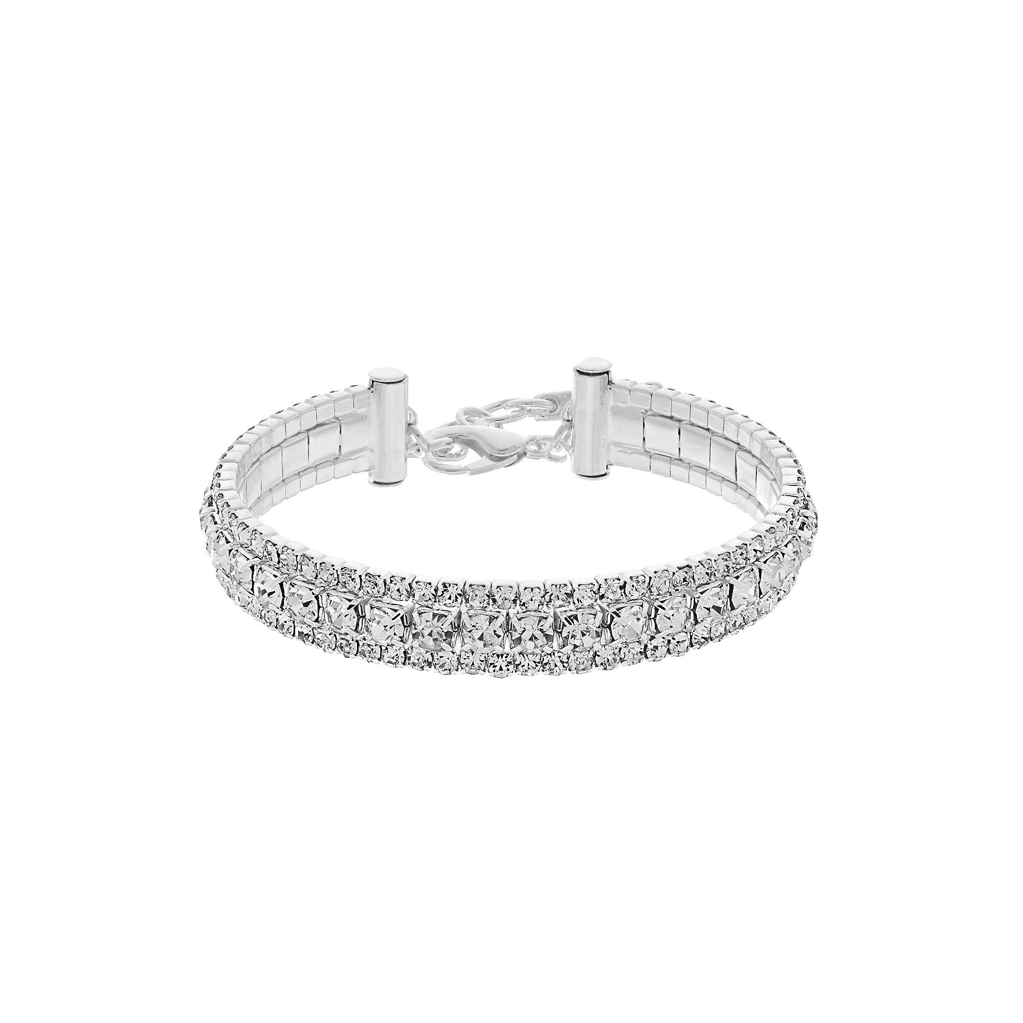 Nine West Thin Simulated Crystal Cuff Bracelet, Women's, Silver Tone Product Image