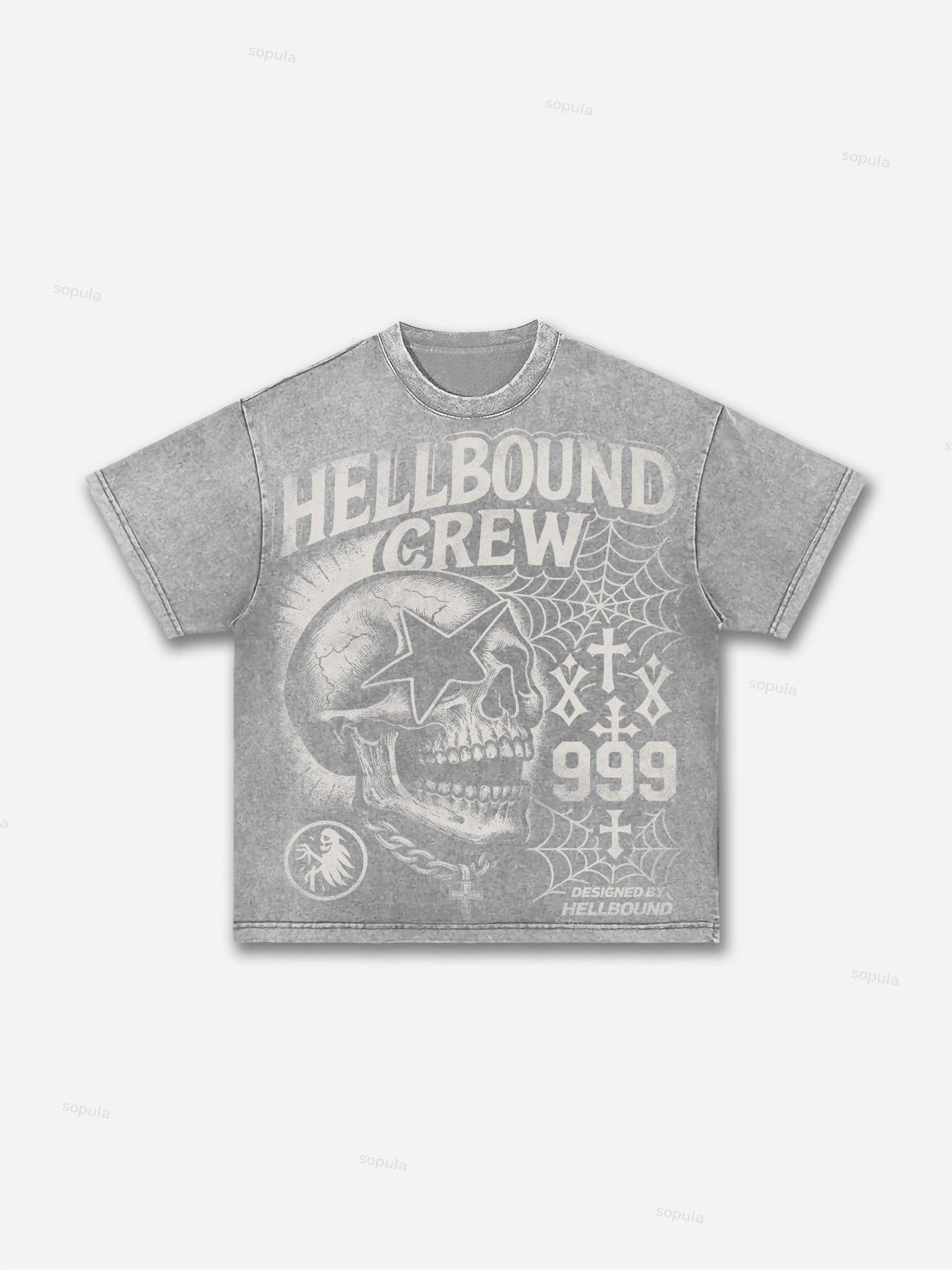 Hellbound Crew Vintage Skull Graphic Acid Wash T-shirt Product Image