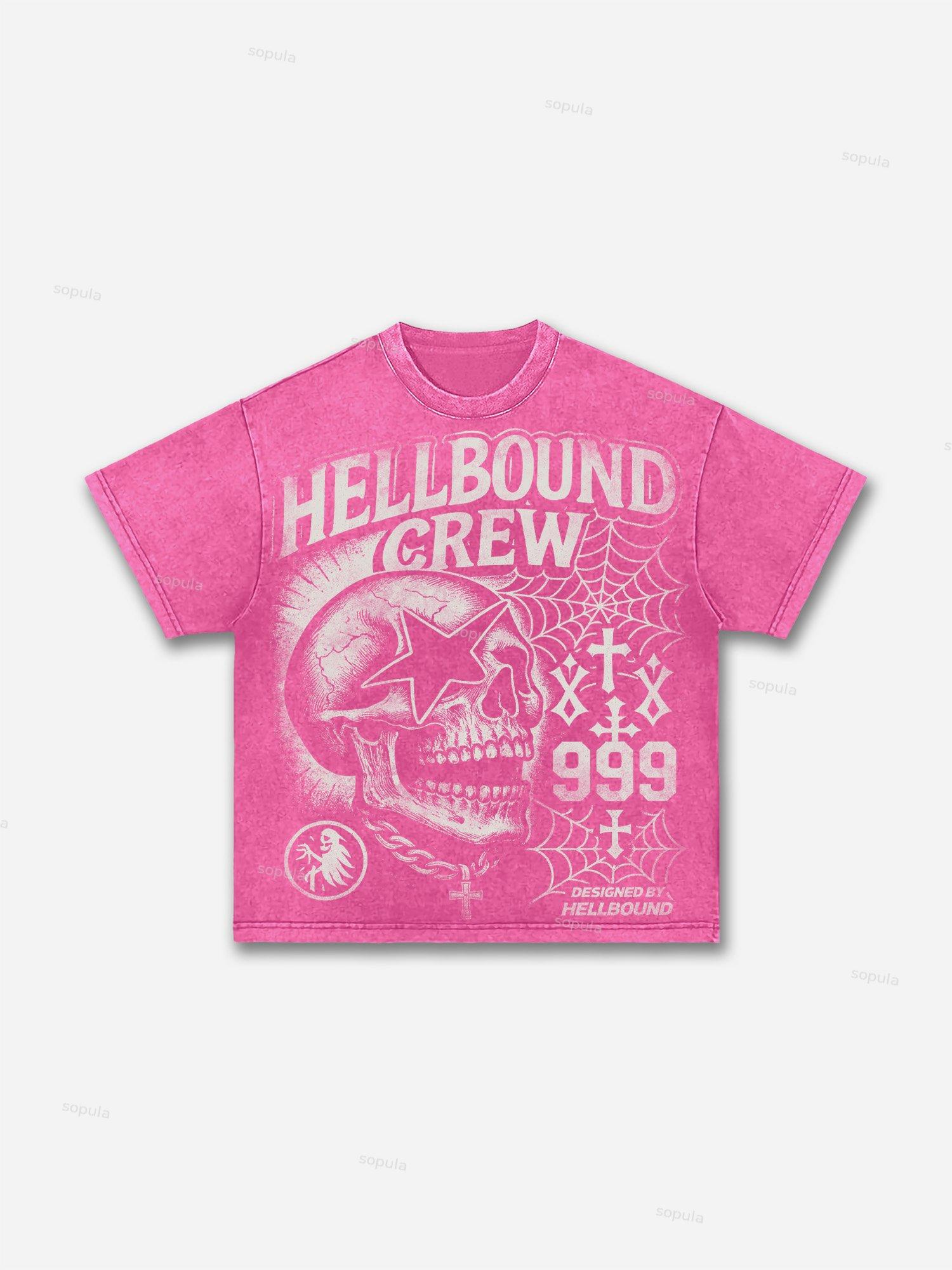 Hellbound Crew Vintage Skull Graphic Acid Wash T-shirt Product Image