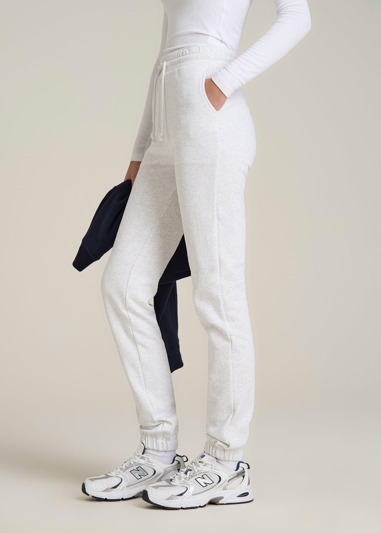 Wearever Fleece Slim Fit High-Waisted Garment Dye Sweatpants for Tall Women in Heather Cloud White Female Product Image