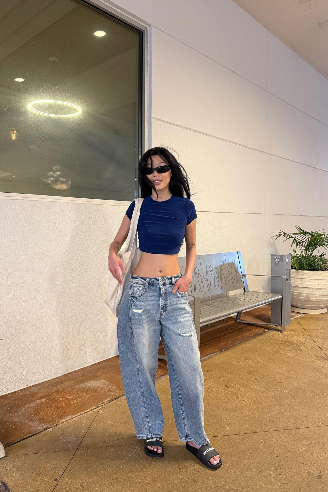 Called Out Low Stretch Barrel Leg Jeans - Medium Wash Product Image