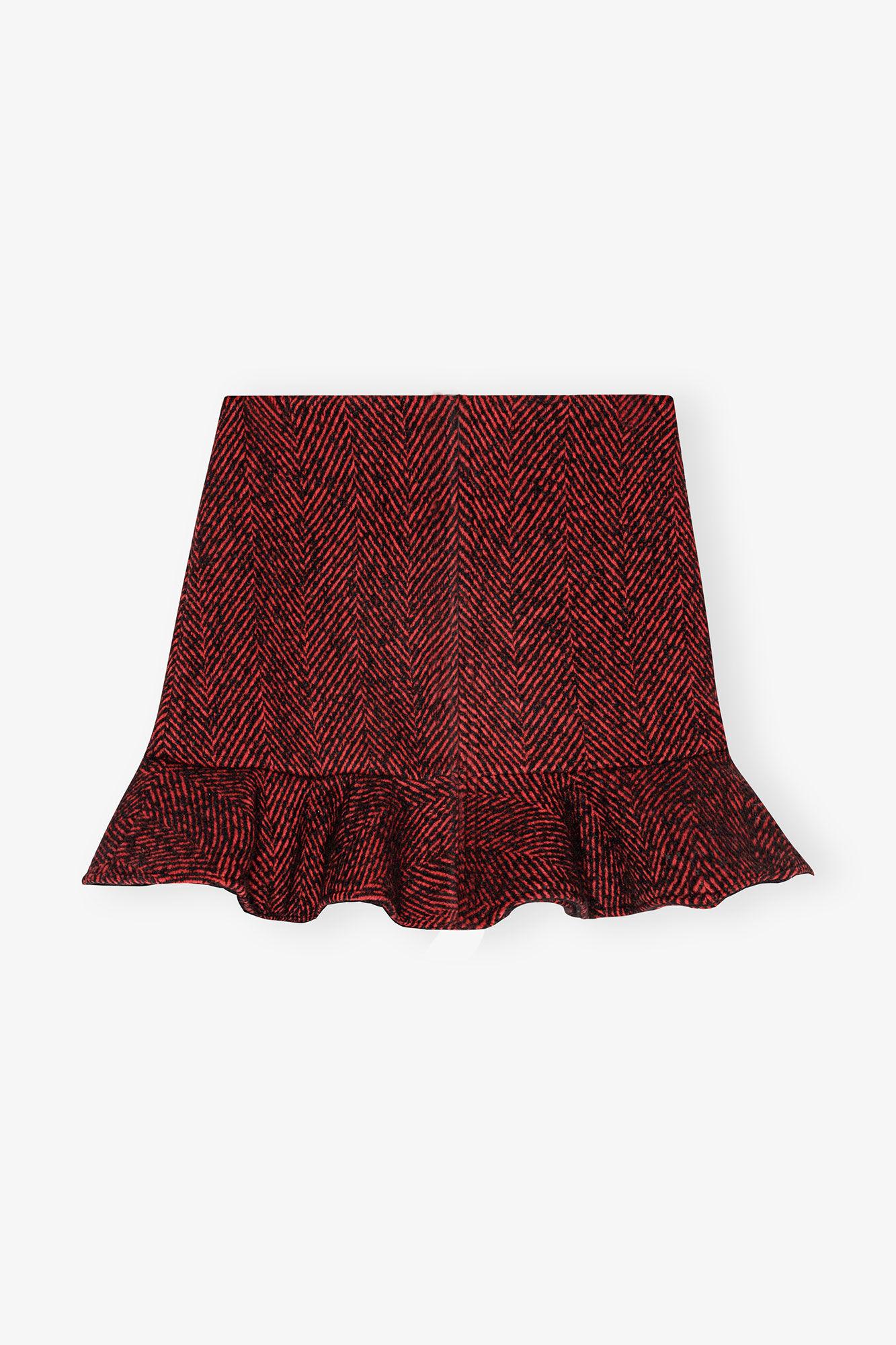 Red Herringbone Wool Mini Skirt Product Image